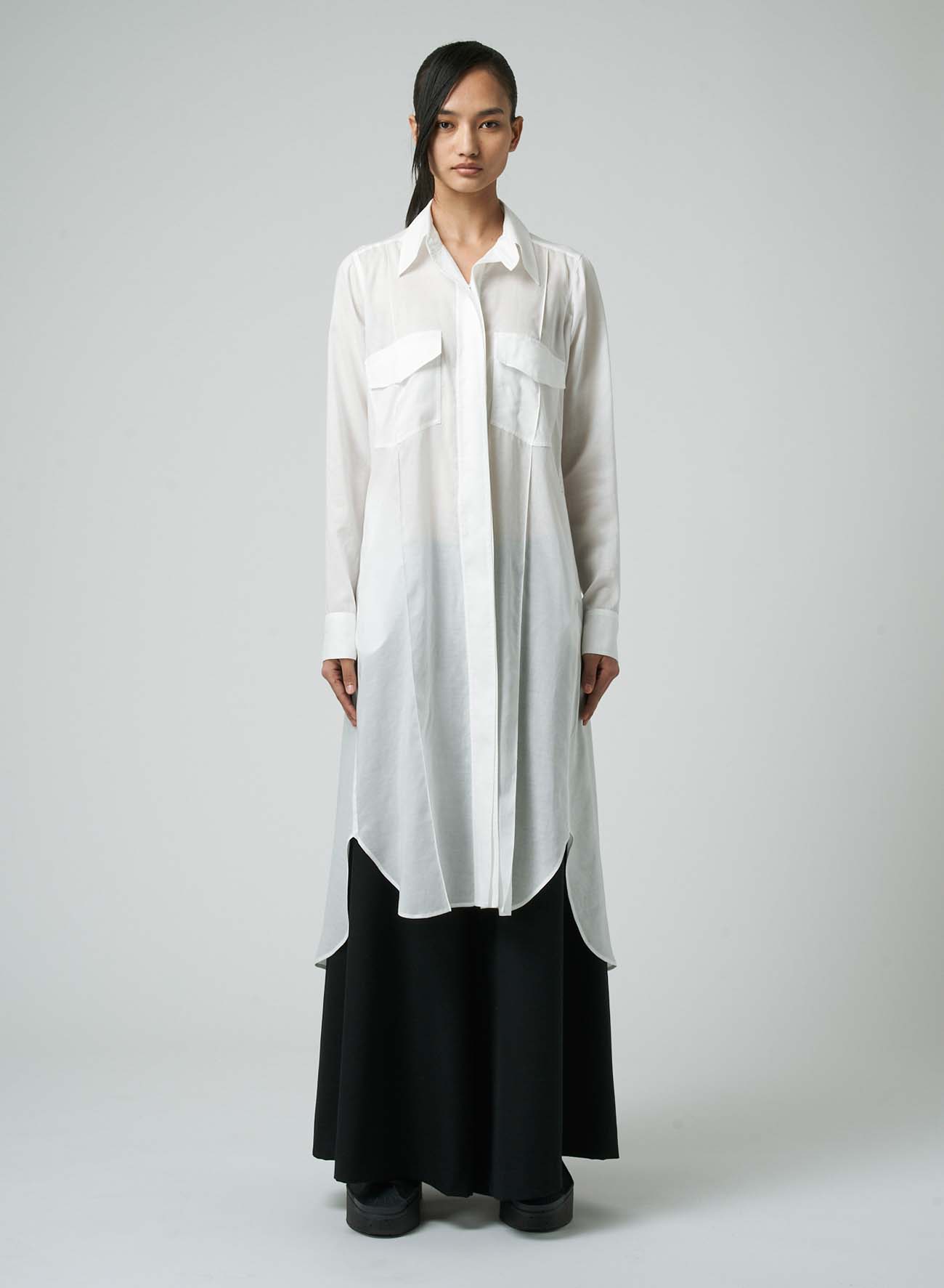 CELLULOSE LAWN WORKWEAR-STYLE LONG SHIRT DRESS
