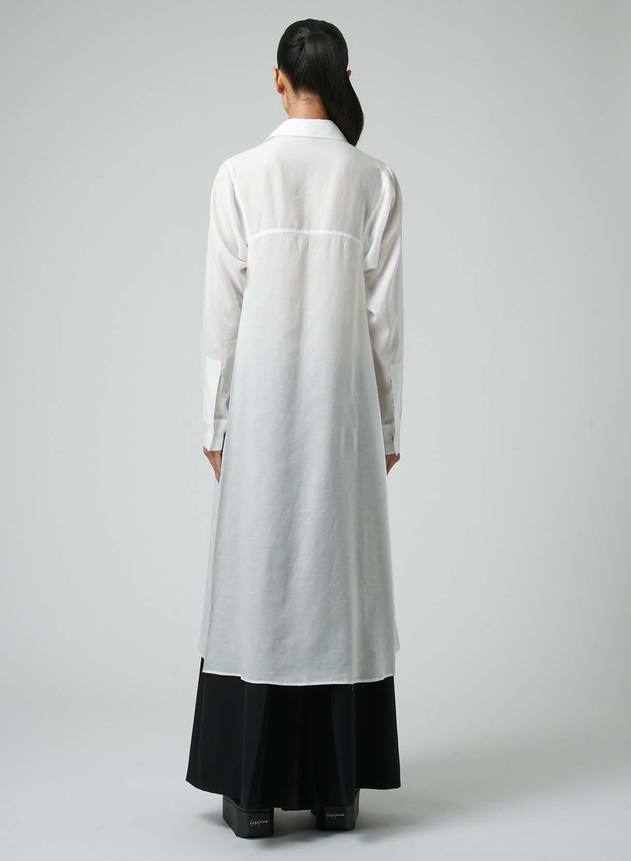 CELLULOSE LAWN WORKWEAR-STYLE LONG SHIRT DRESS