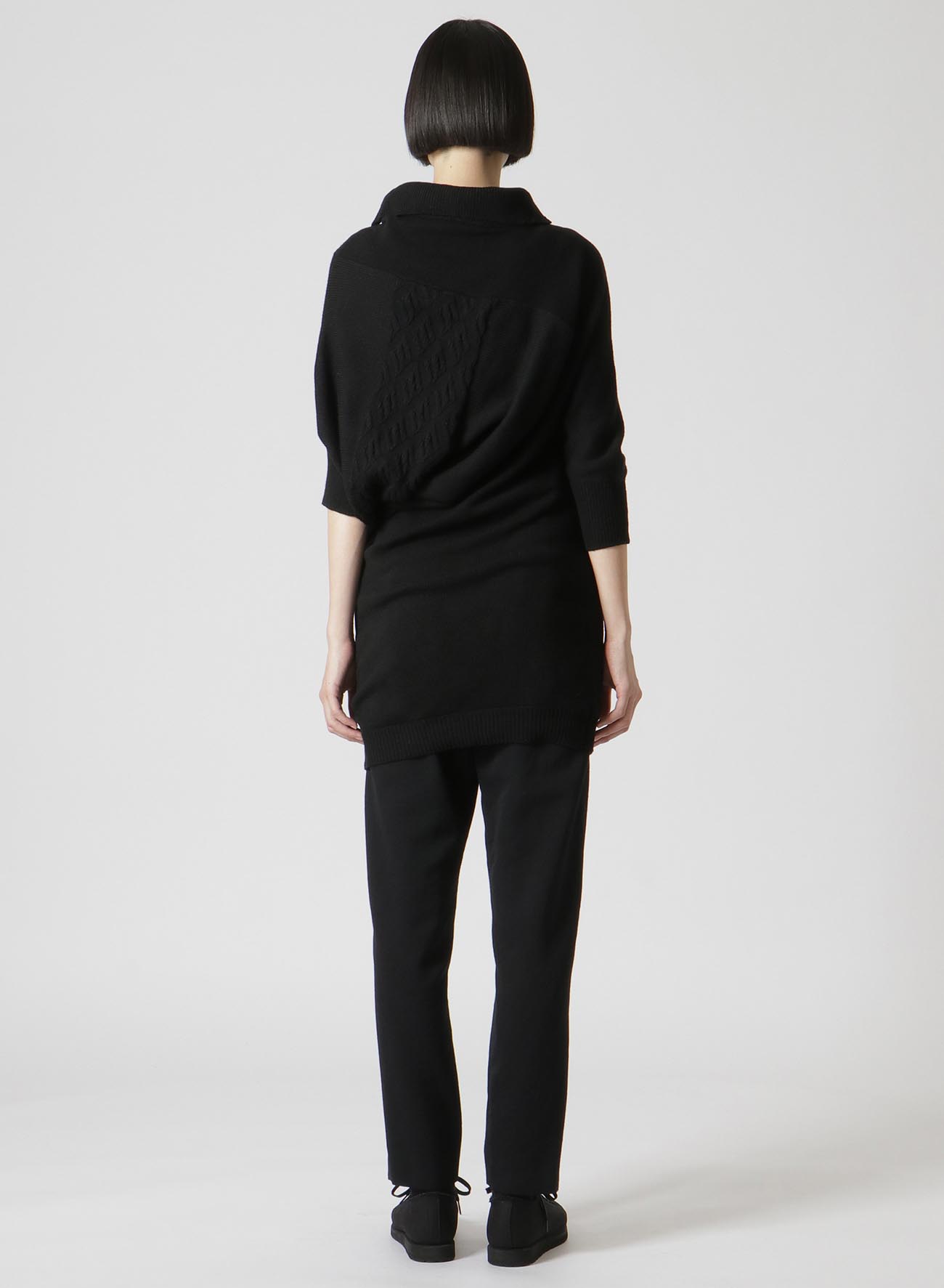 PLAIN ST+PATTERN+RIB DRAPED TURTLE NECK B