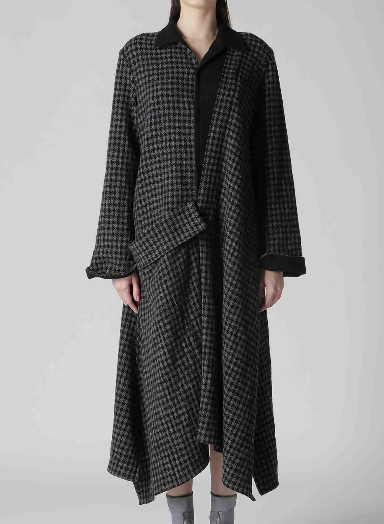 SMALL HOUNDSTOOTH R DRAPE DETAIL SHIRT DRESS