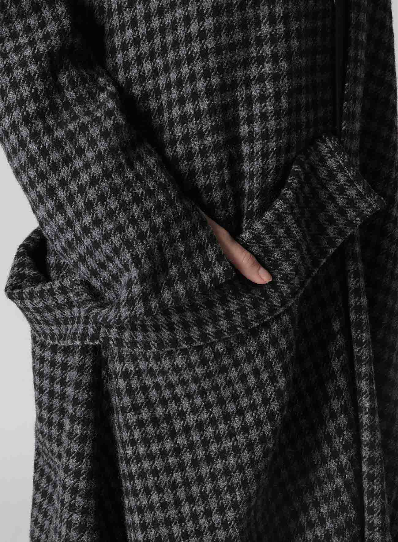 SMALL HOUNDSTOOTH R DRAPE DETAIL SHIRT DRESS