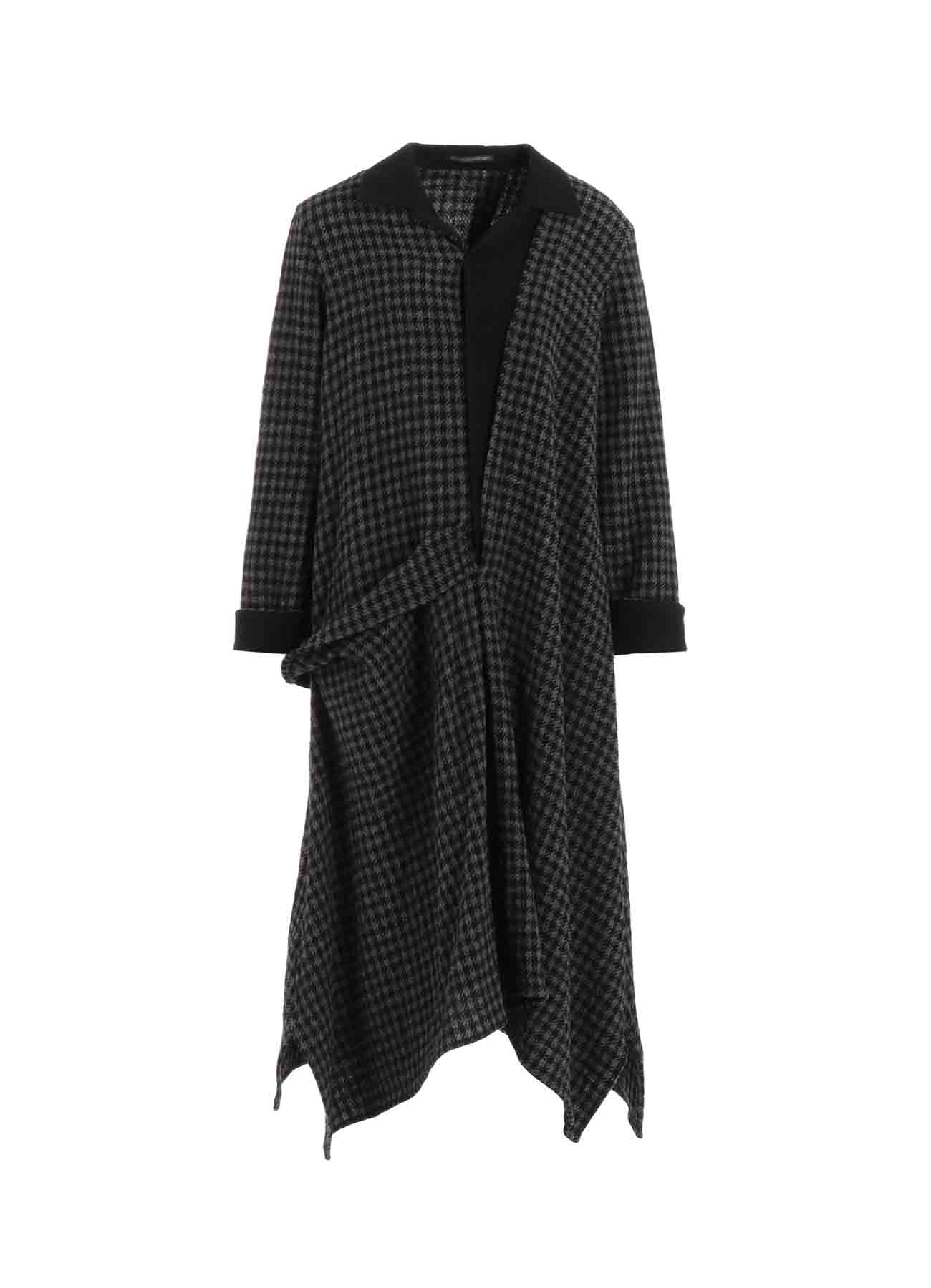 SMALL HOUNDSTOOTH R DRAPE DETAIL SHIRT DRESS