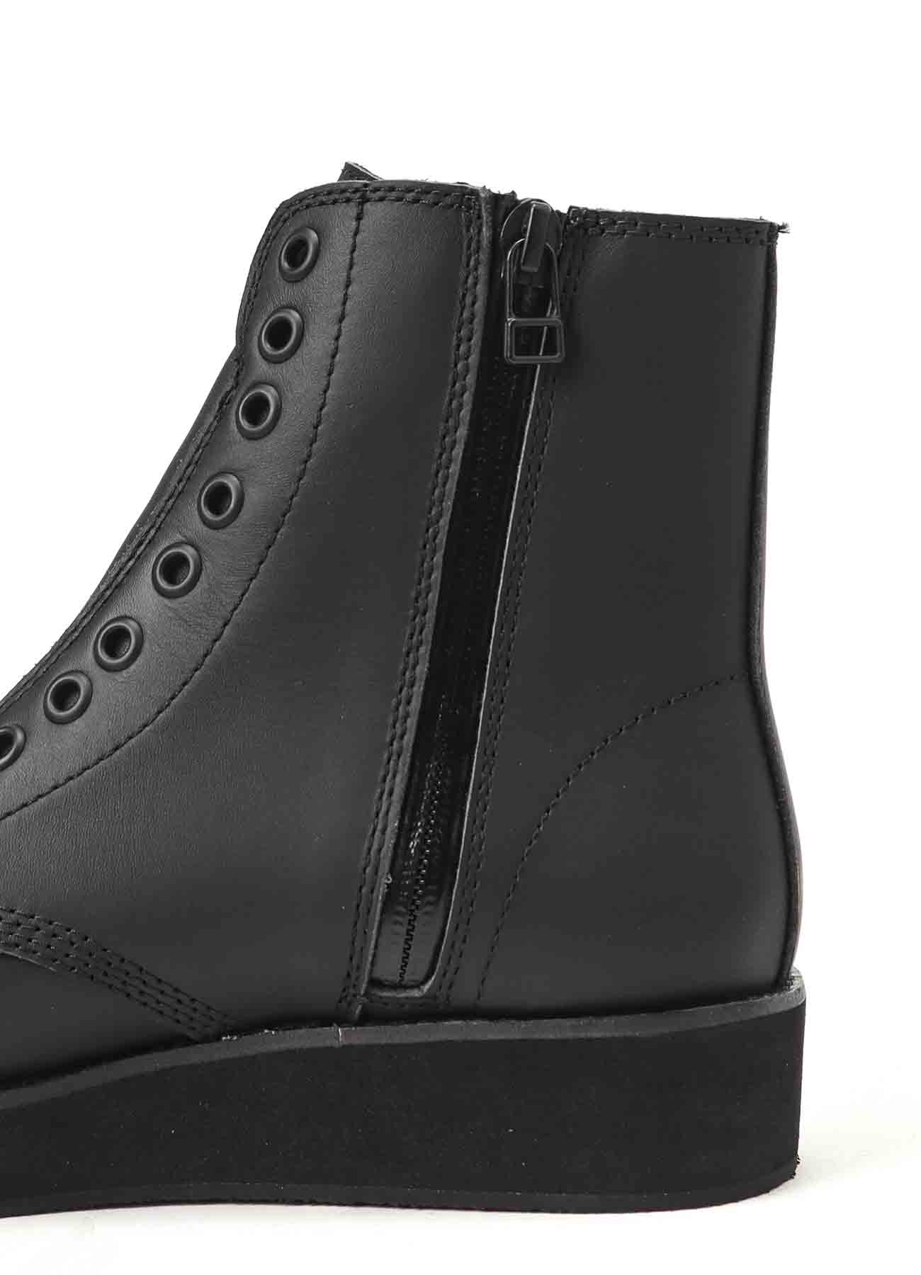 MAT OIL LEATHER SQUARE TOE ZIP BOOTS