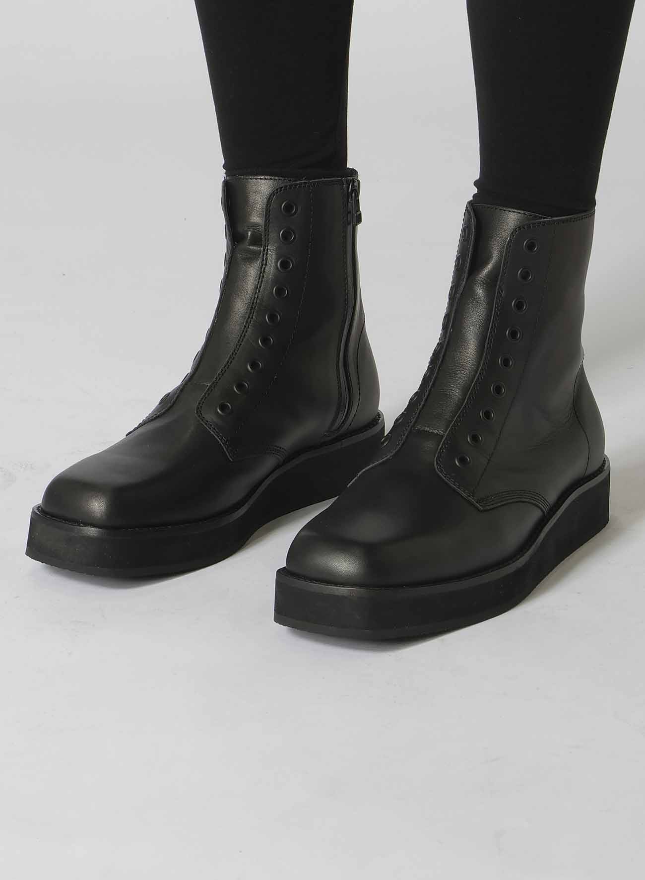 MAT OIL LEATHER SQUARE TOE ZIP BOOTS