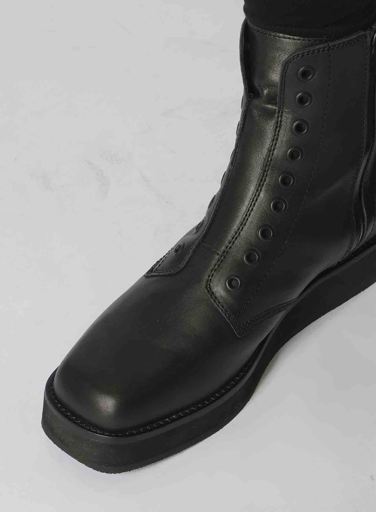 MAT OIL LEATHER SQUARE TOE ZIP BOOTS