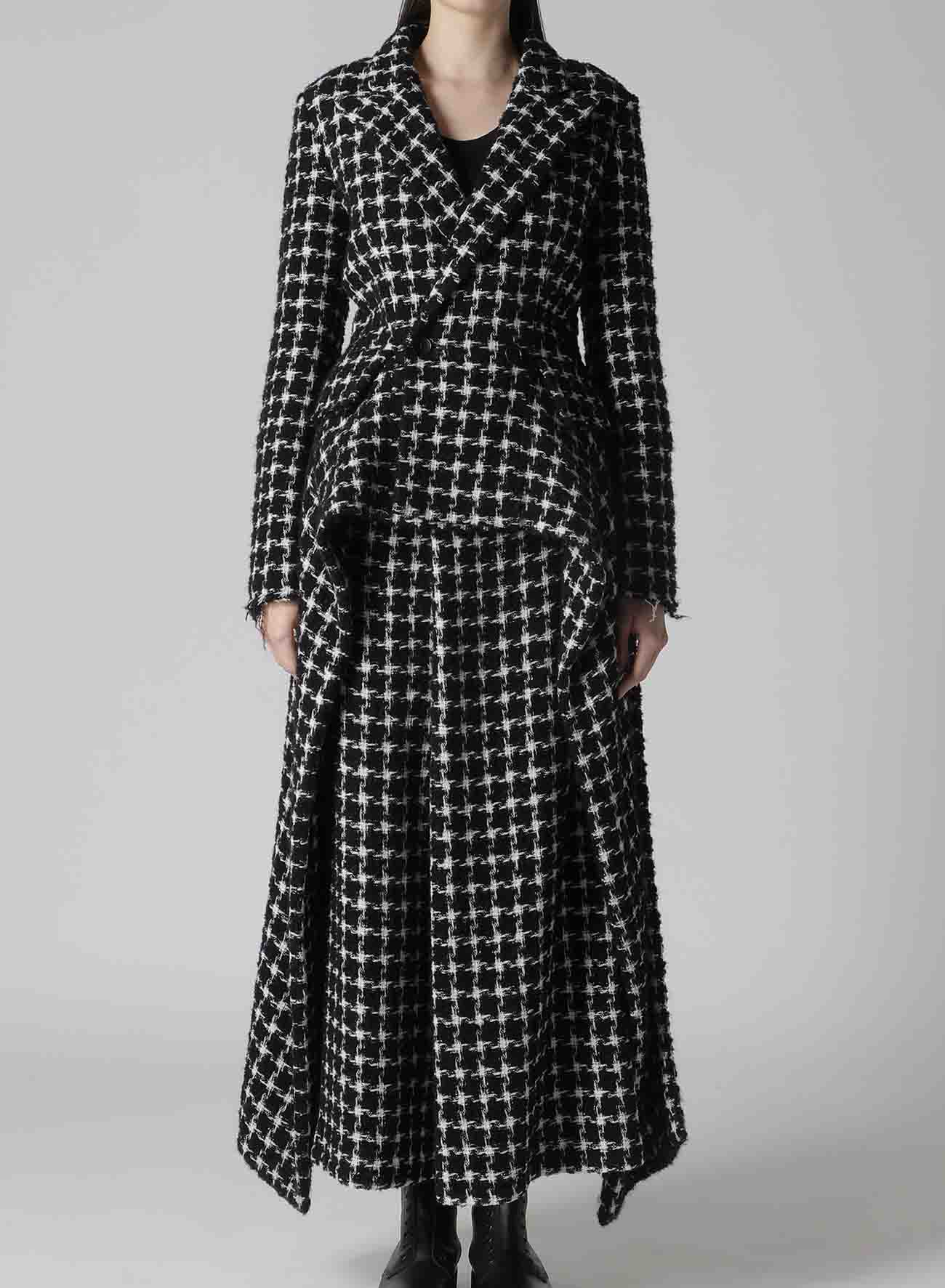 B&W HOUNDSTOOTH DRAPED PEAKED JACKET