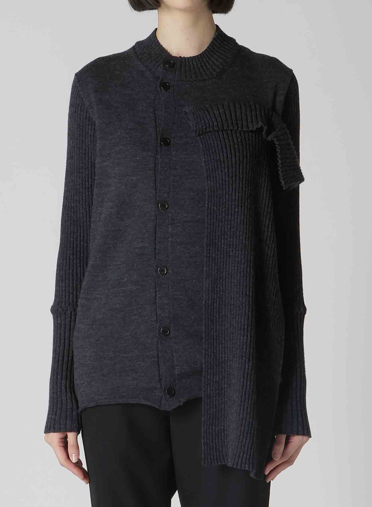 PLAIN RIB FRONT D CLOTH CARDIGAN