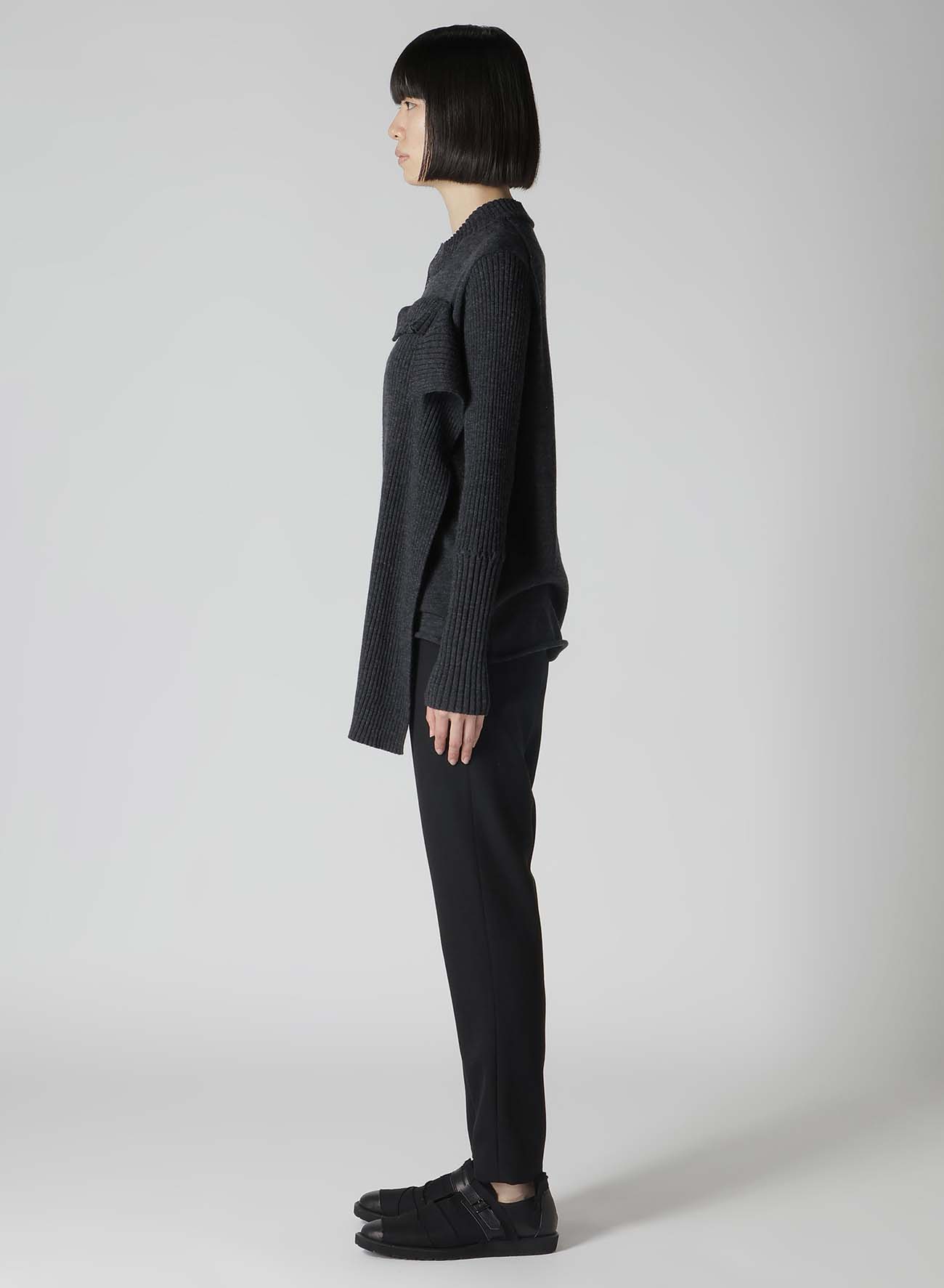 PLAIN RIB FRONT D CLOTH CARDIGAN