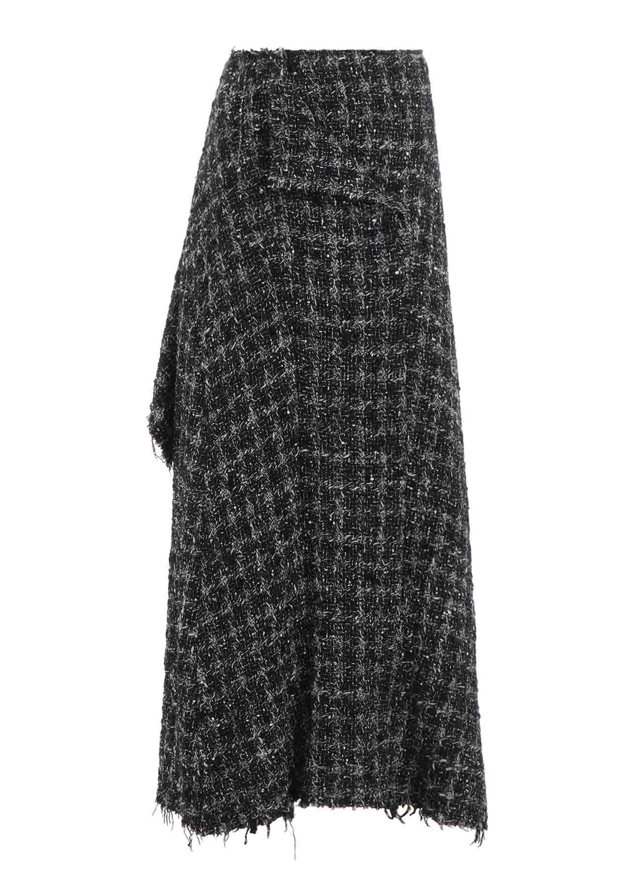 GREY HOUNDSTOOTH B DRAPED HIGH-WAIST SKIRT