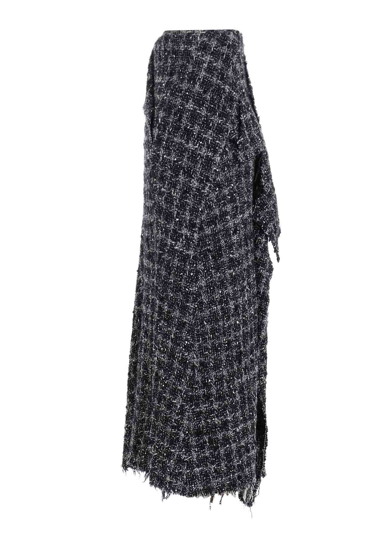 GREY HOUNDSTOOTH B DRAPED HIGH-WAIST SKIRT