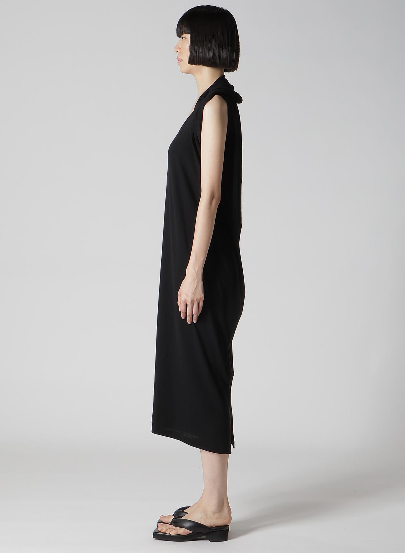 HIGH TWISTED MILANO RIB DRAPED SLEEVELESS DRESS