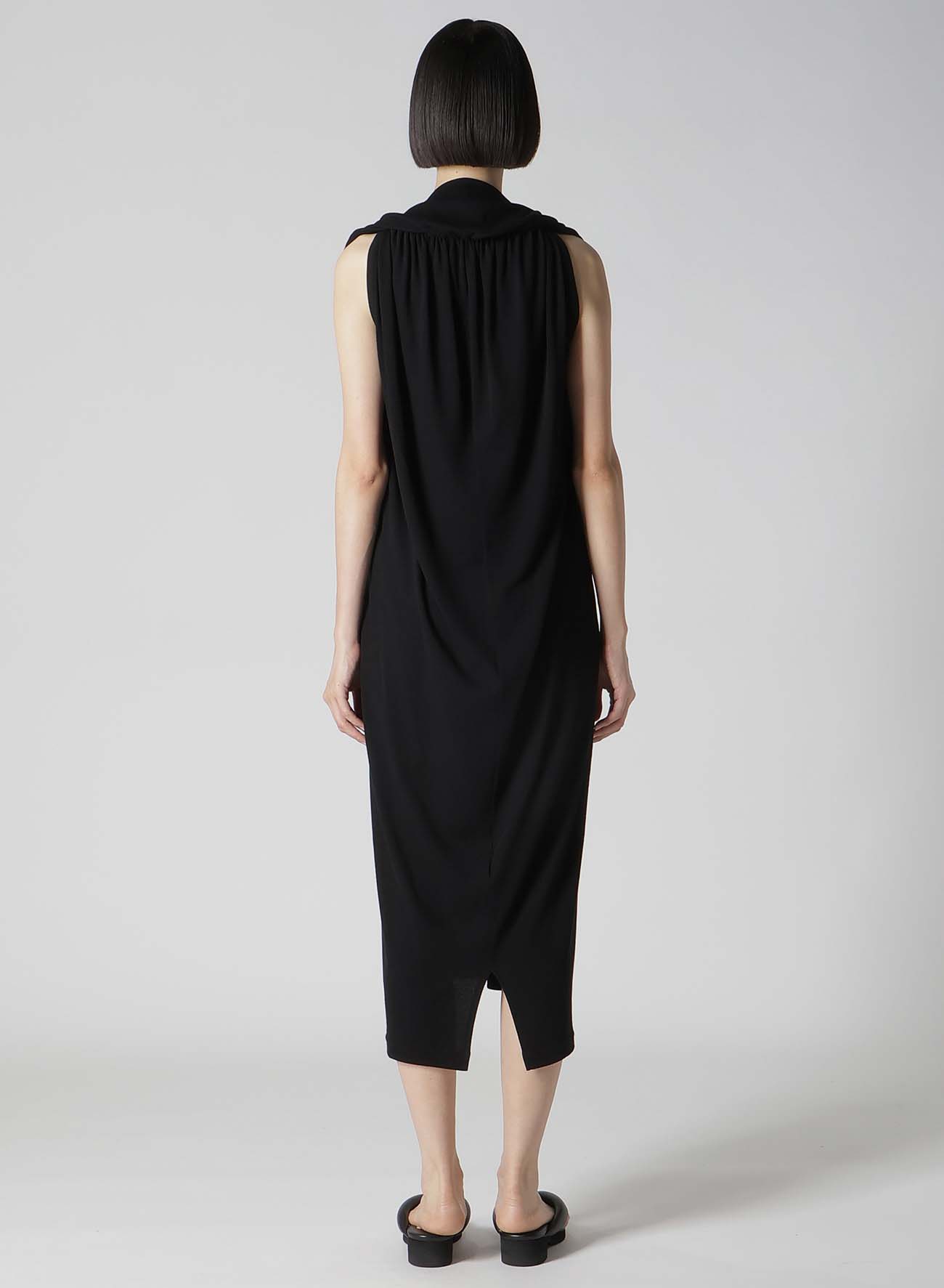 HIGH TWISTED MILANO RIB DRAPED SLEEVELESS DRESS