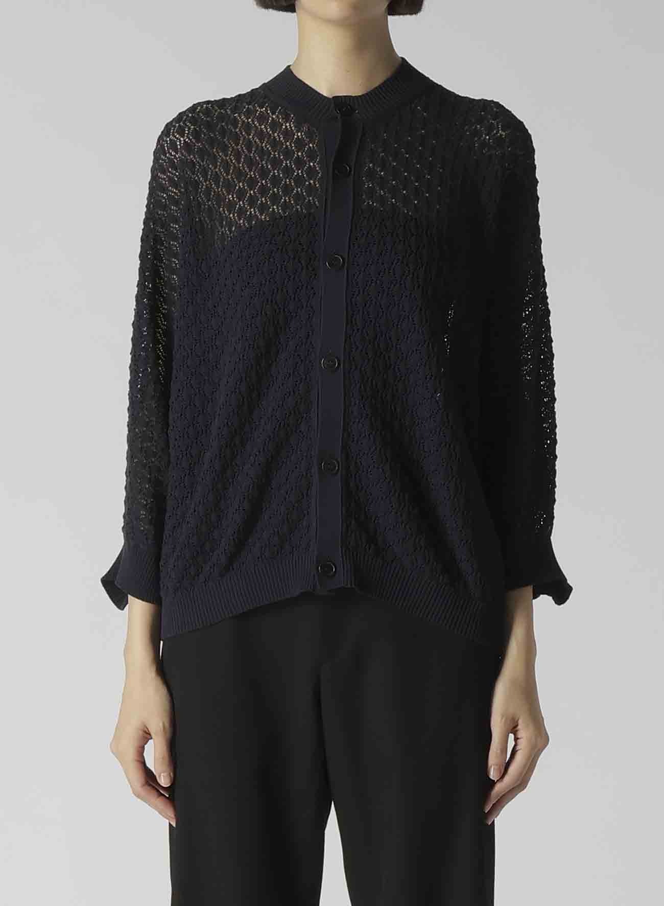 OPENWORK KNIT CUT OUT DETAIL SLV CARDIGAN