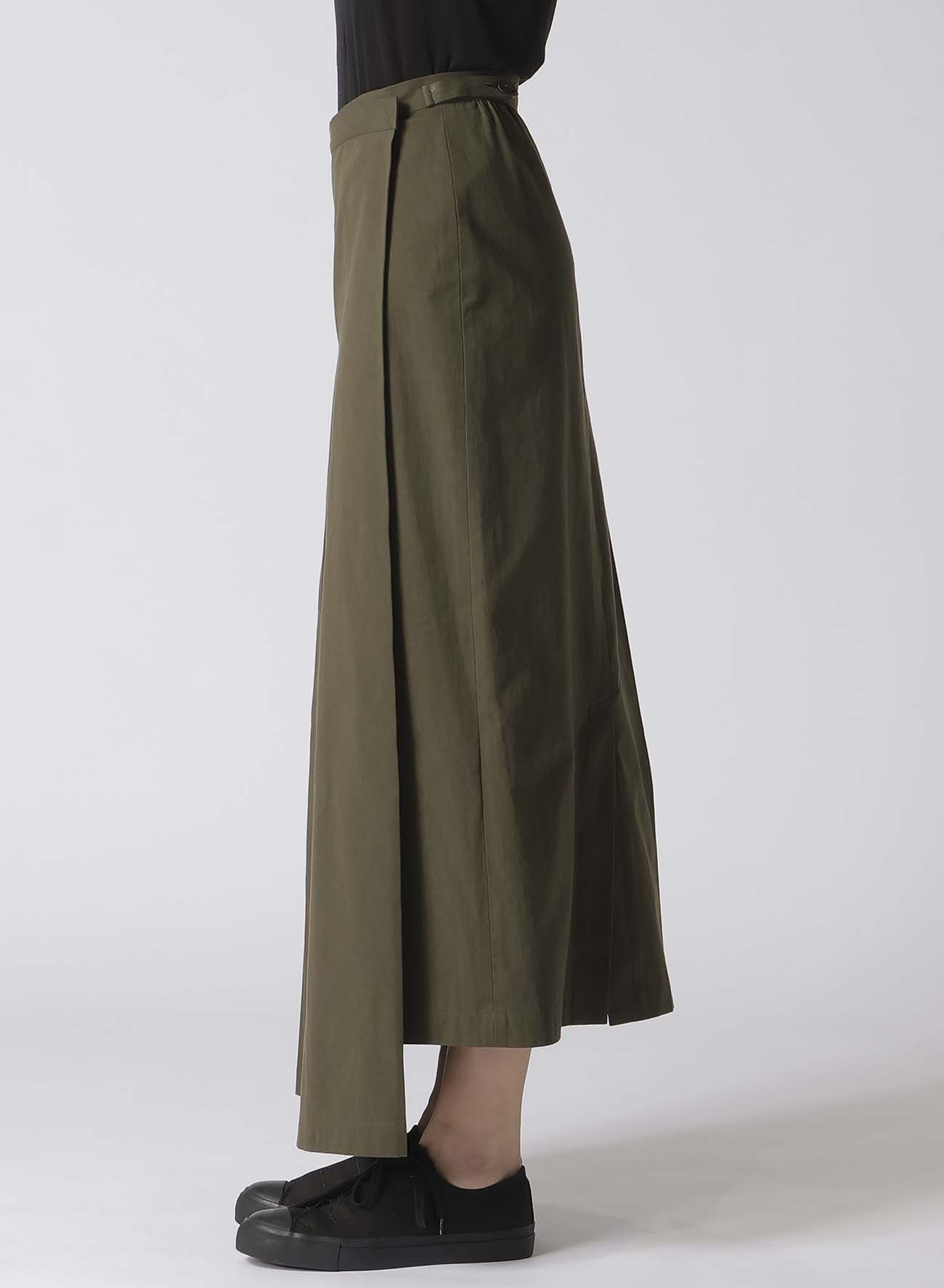COTTON TWILL R PLEATED WRAP SKIRT