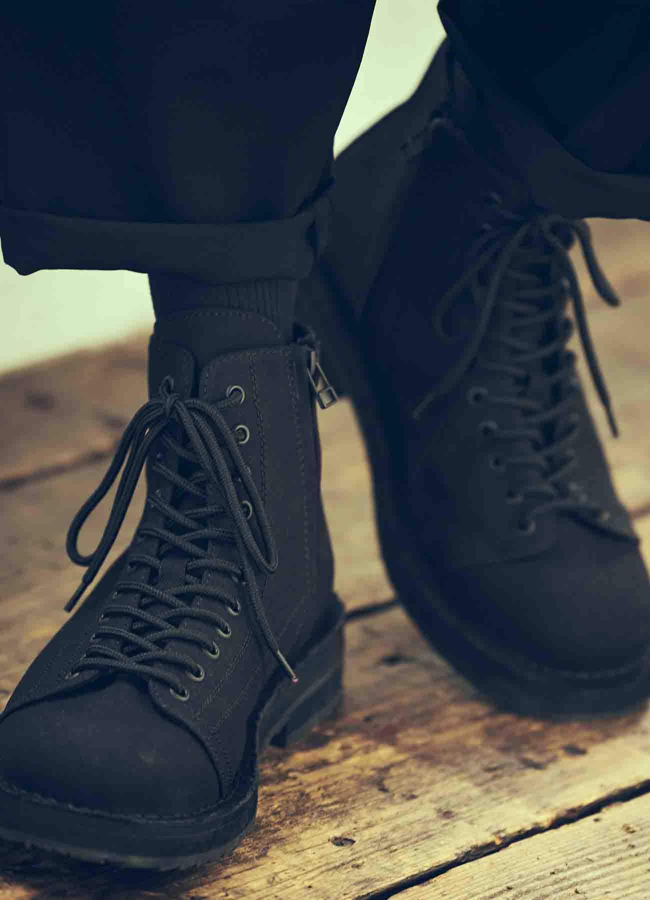 COTTON CANVAS LACE-UP BIKER BOOTS