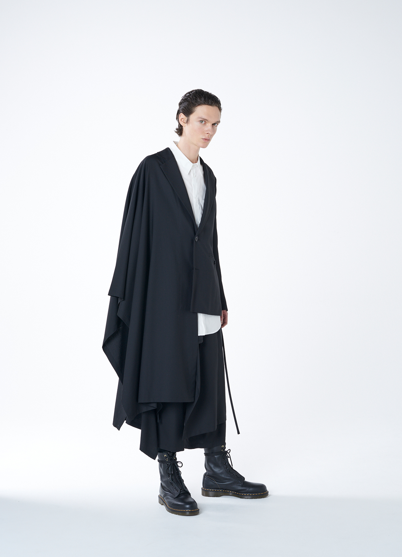 WOOL GABARDINE ASYMMETRIC CAPE-JACKET