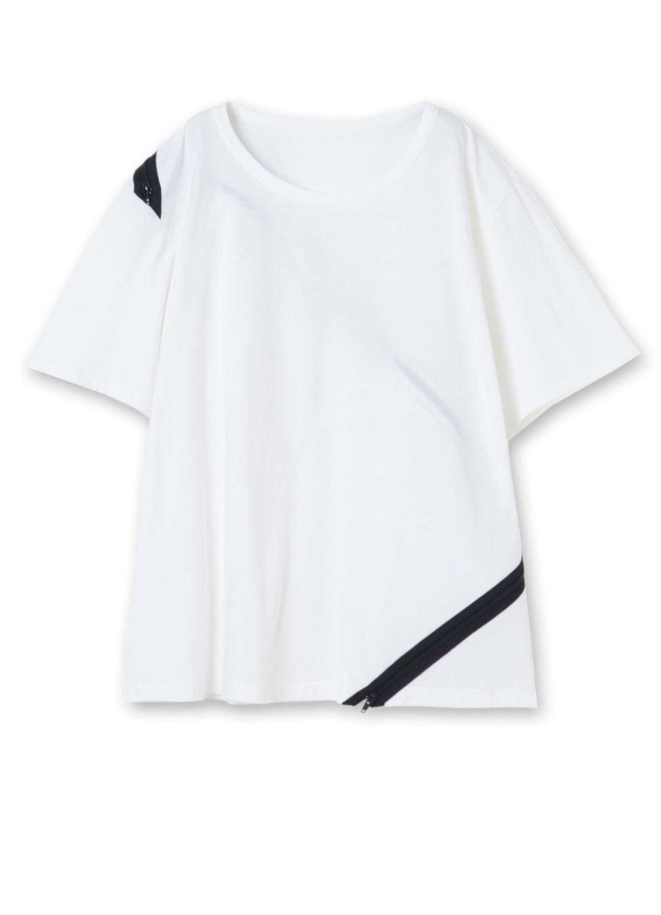 30/cotton jersey Diagonal zipper short sleeves T