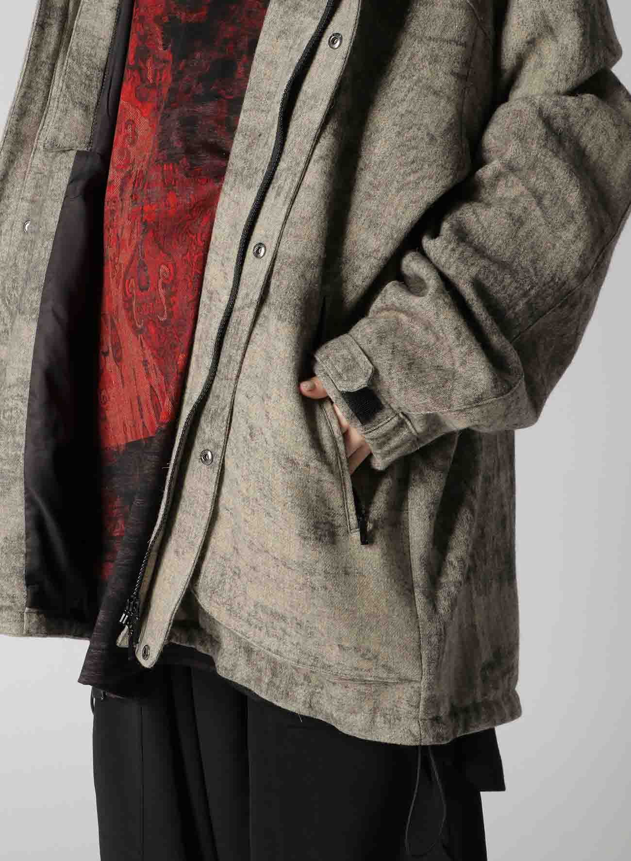 IVORY ANTIQUE MURAL COLLAGE WOOL MOUNTAIN HOODIE JACKET