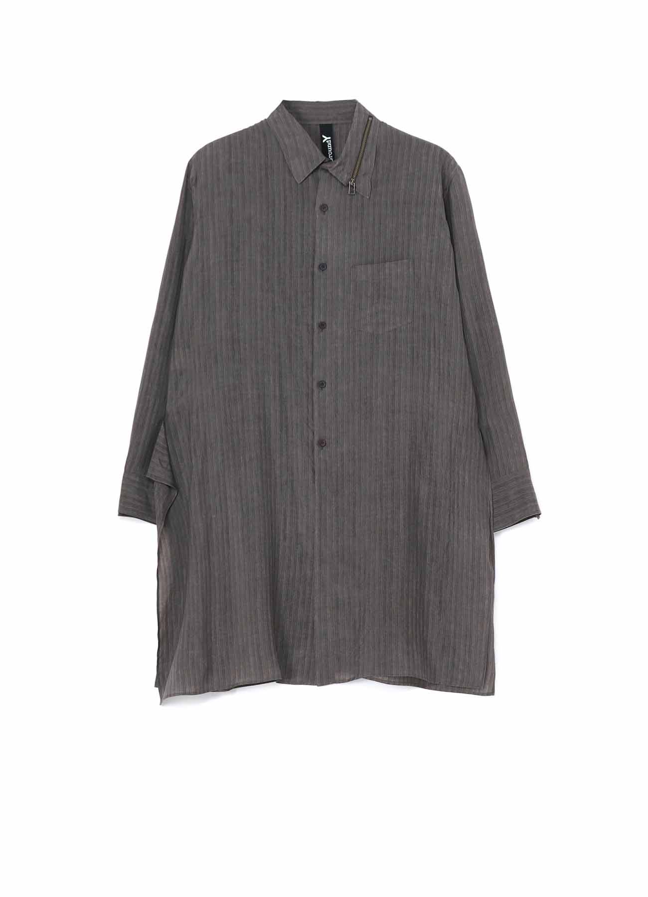 INK DYED STRIPE CUPRO RAYON COLLAR ZIPPER SHIRT