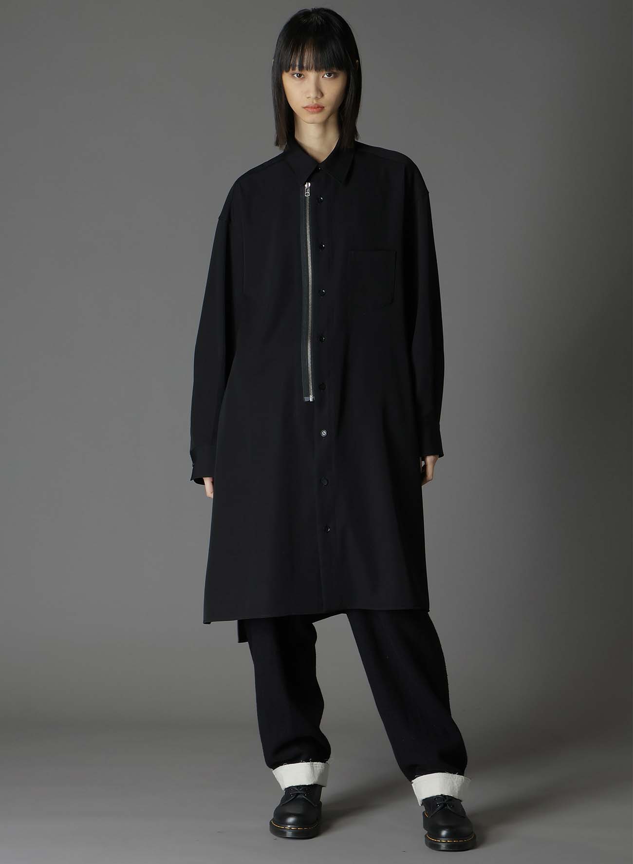 WOOL GABARDINE FRONT ZIPPER SHIRT