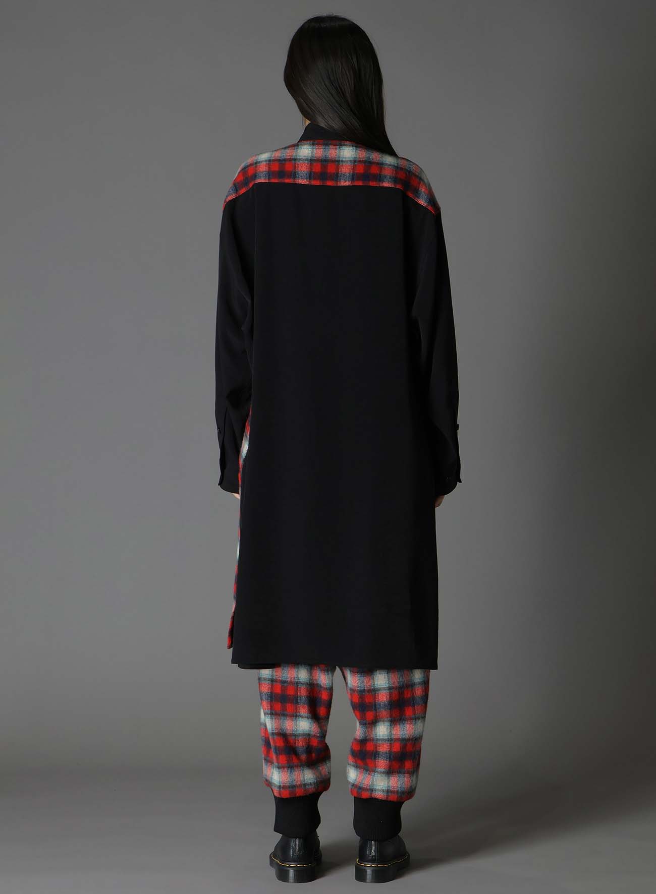 DE CHINE+CHECKED SHAGGY WOOL FRONT ZIPPER SHIRT