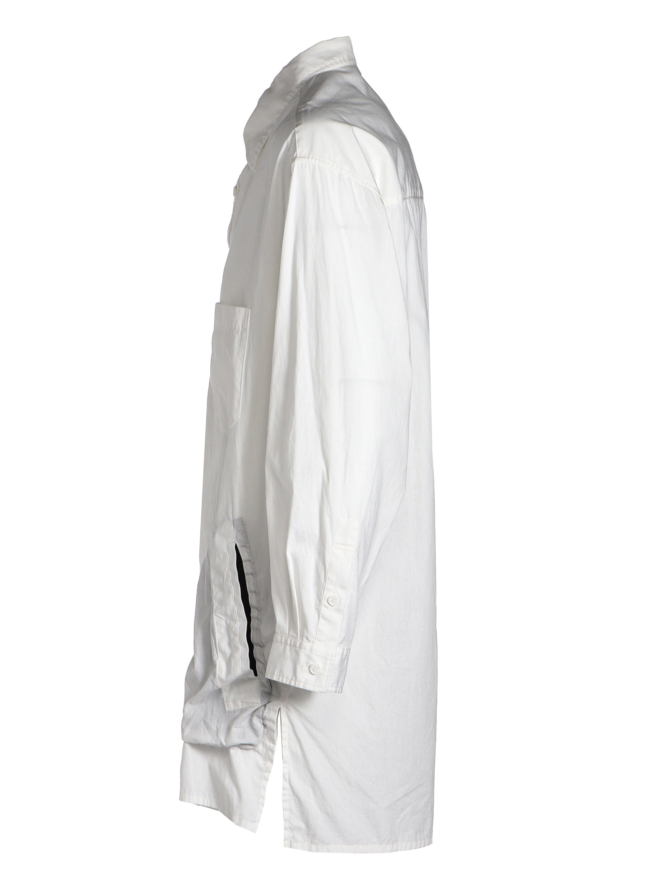 COTTON BROAD LONG SHIRT WITH FULLED WOOL GAUZE POCKETS