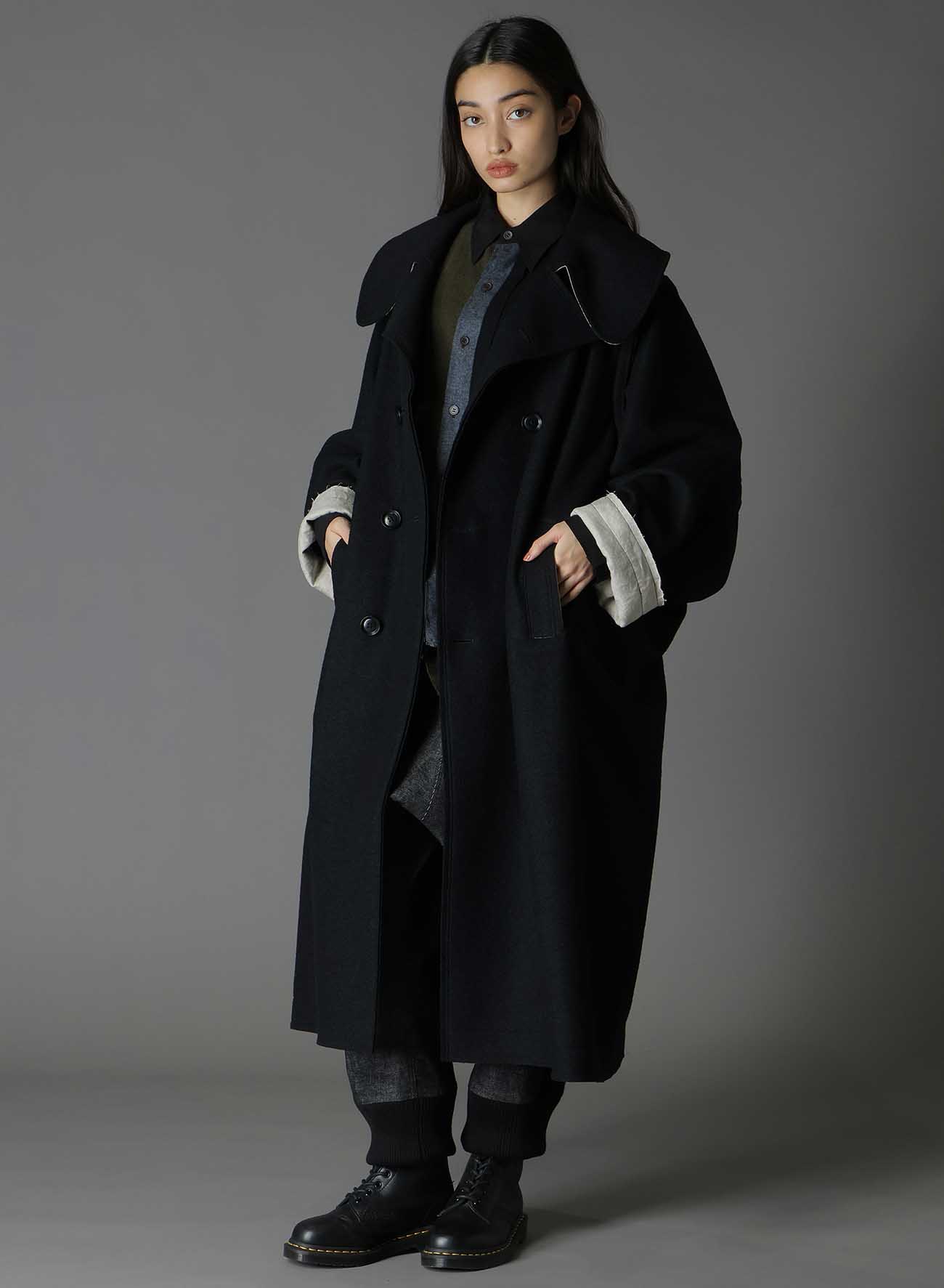 WOOL COMPRESSED BOUCLE TRUNCATED TRENCH COAT