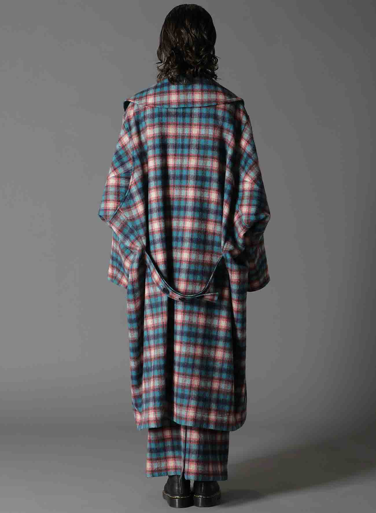 CHECKED SHAGGY WOOL TRUNCATED TRENCH COAT