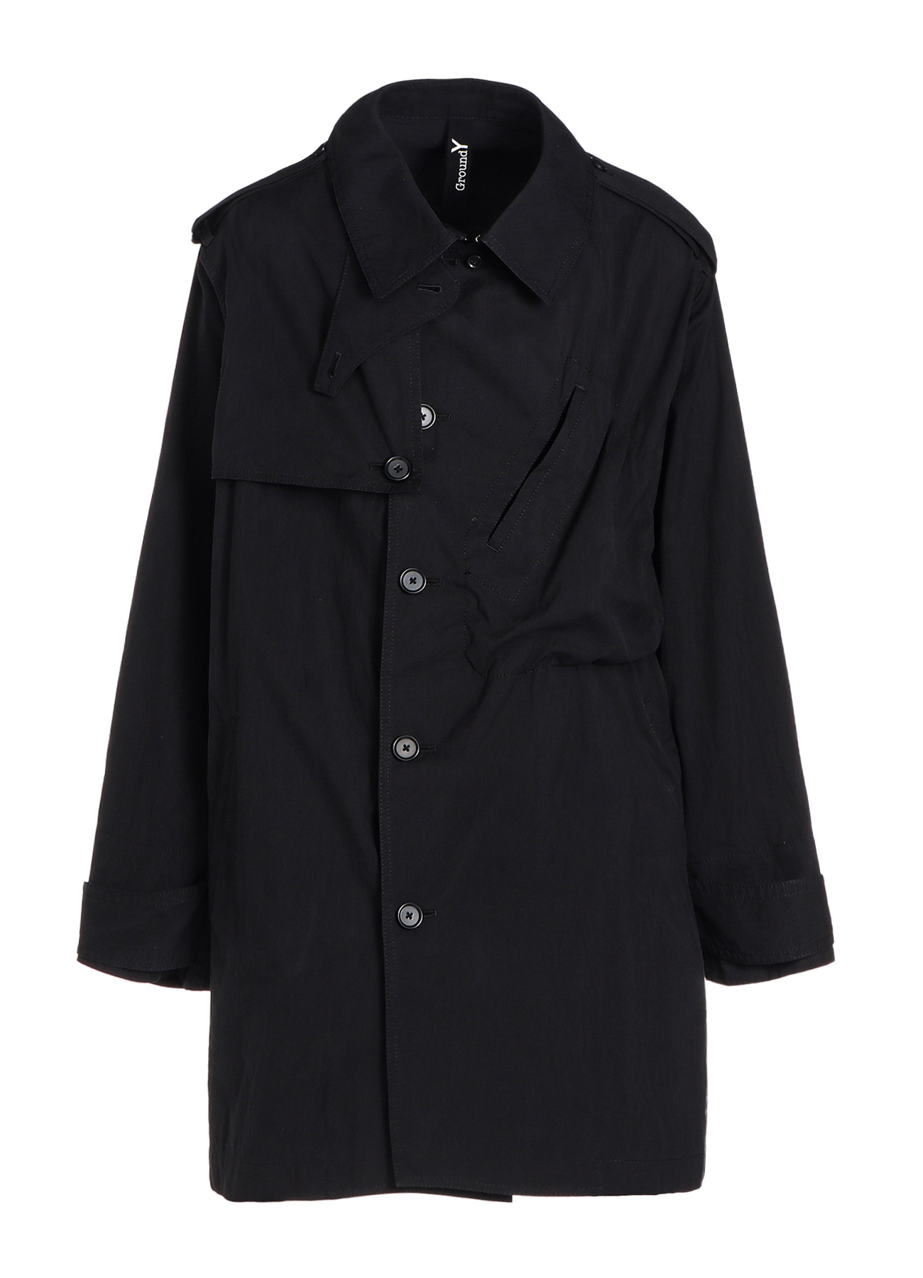 COTTON/NYLON OXFORD ZIPPER TRENCH COAT WITH FULLED WOOL GAUZE POCKETS