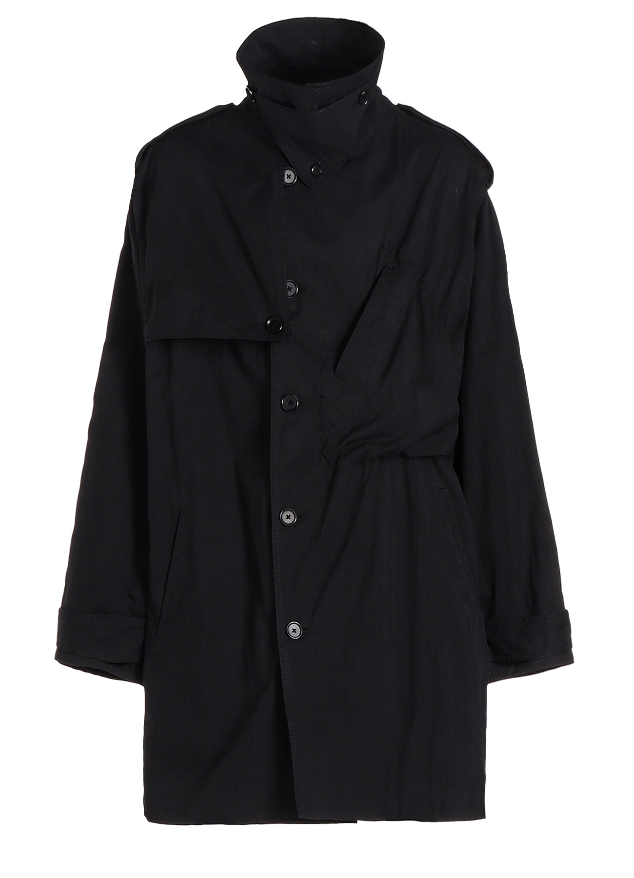 COTTON/NYLON OXFORD ZIPPER TRENCH COAT WITH FULLED WOOL GAUZE POCKETS