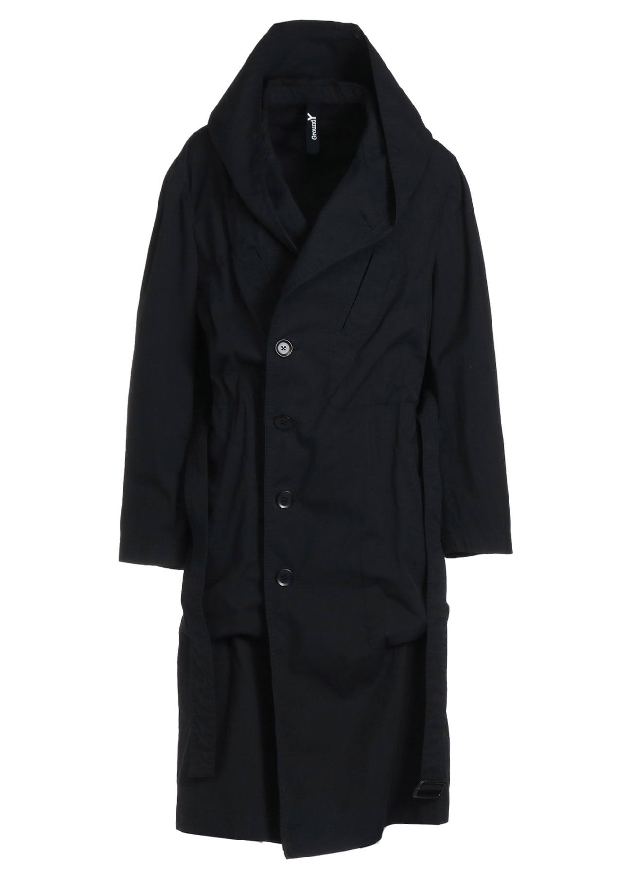 COTTON/NYLON OXFORD HOODED COAT WITH FULLED WOOL GAUZE POCKETS