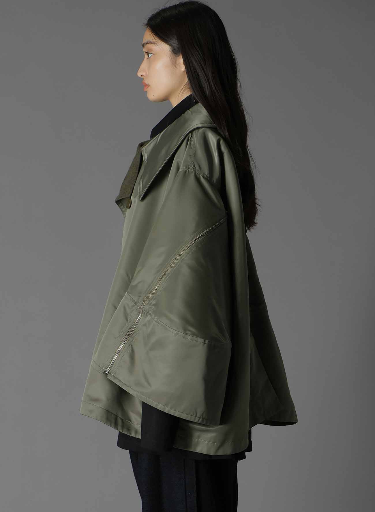 VARIOUS MATERIAL COMBINATION REVERSIBLE  SLEEVE ZIPPER COAT