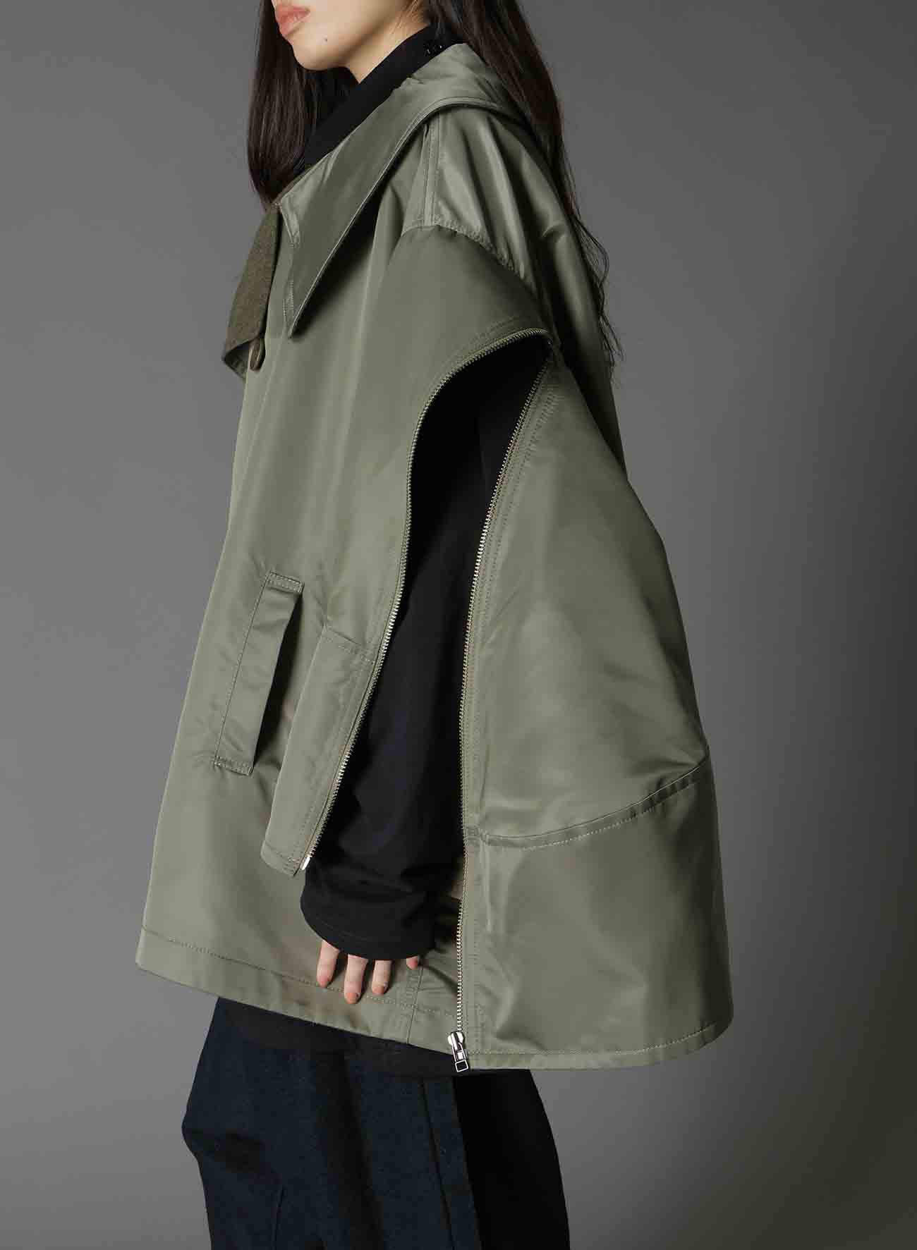 VARIOUS MATERIAL COMBINATION REVERSIBLE  SLEEVE ZIPPER COAT