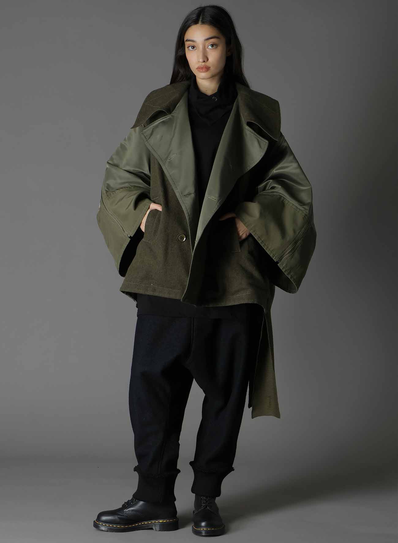 VARIOUS MATERIAL COMBINATION REVERSIBLE  SLEEVE ZIPPER COAT