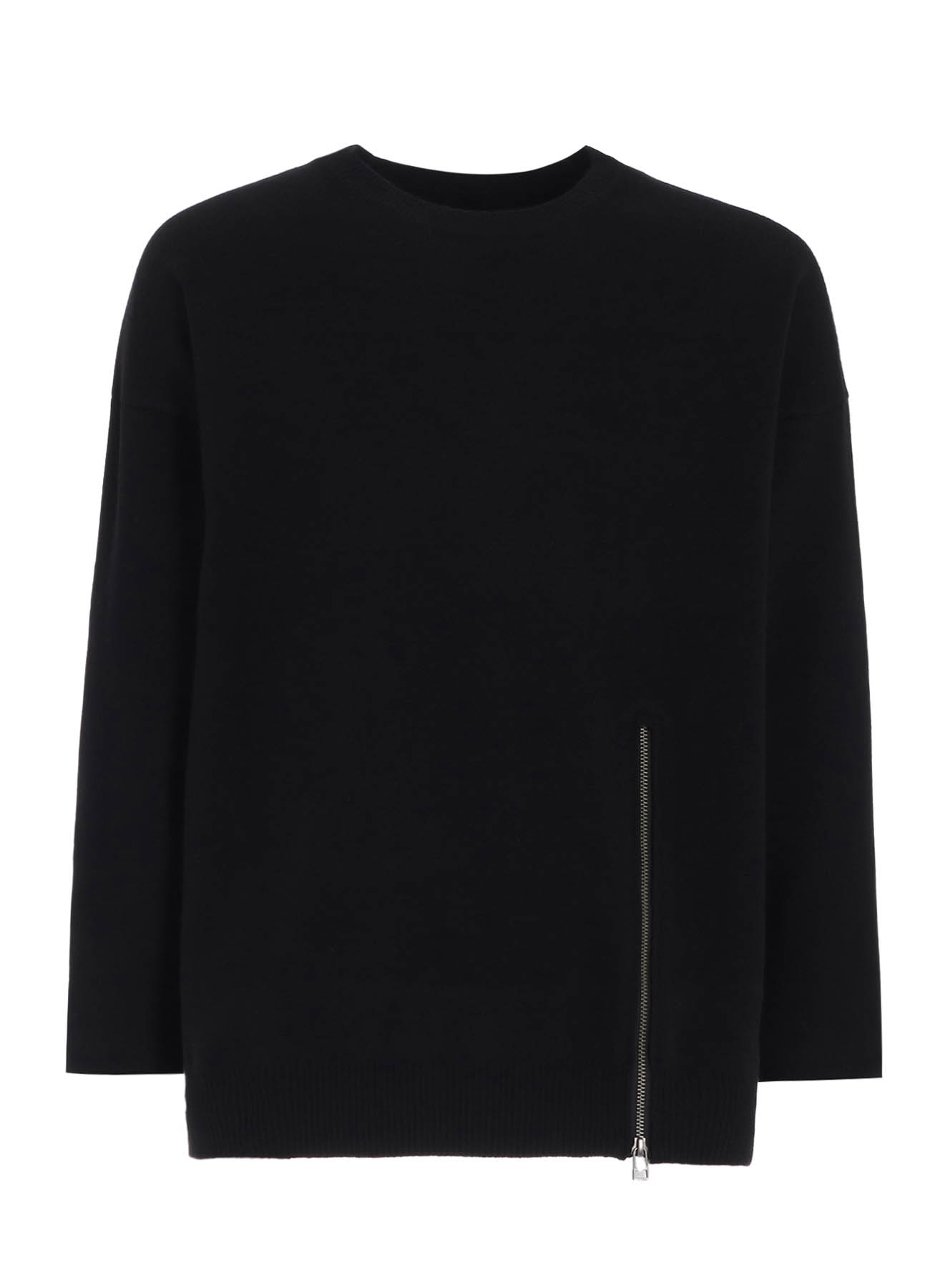 CASHMERE/EXTRA SUPER FINE WOOL ZIPPER CREW NECK KNIT