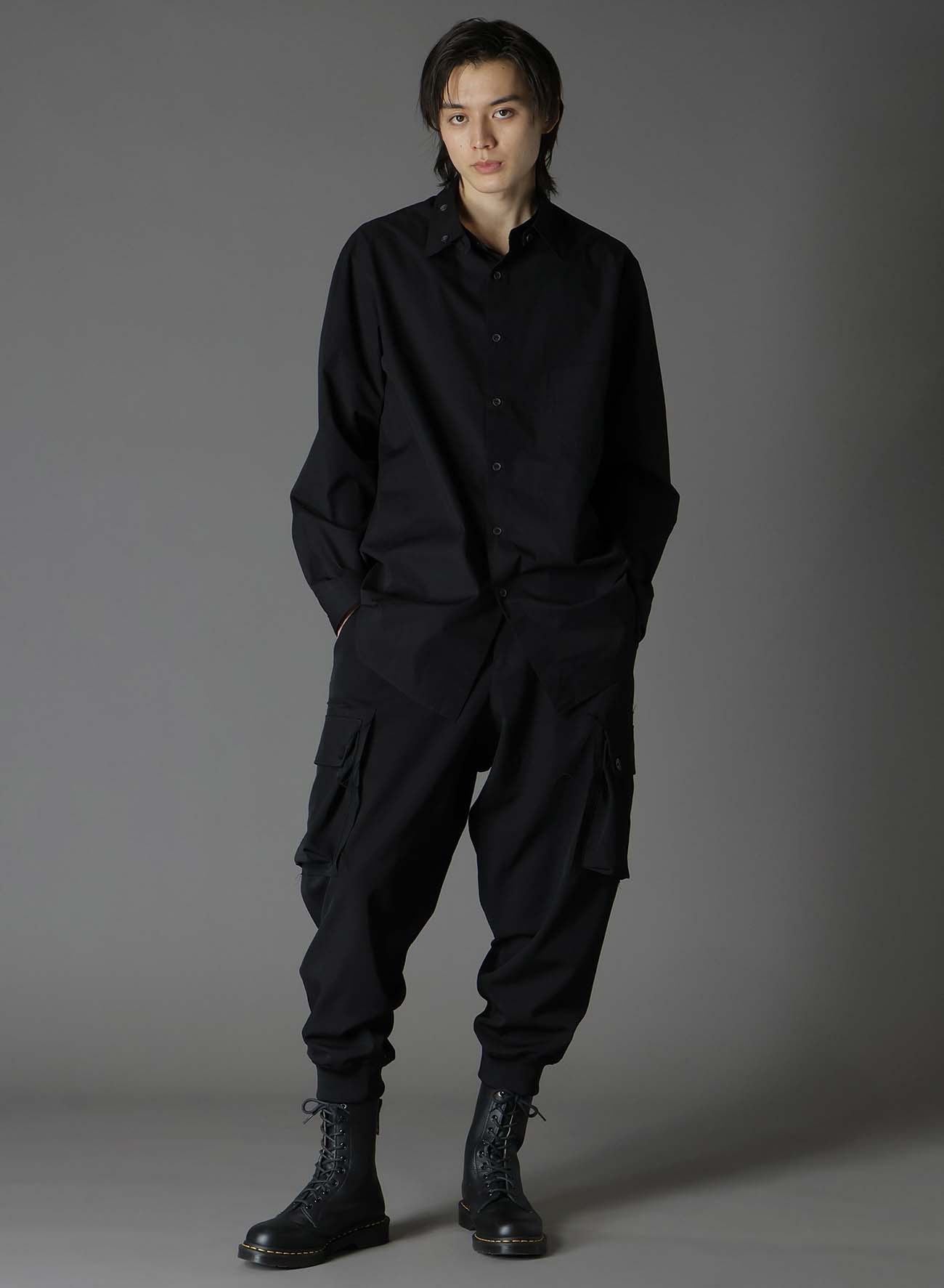 WOOL GABARDINE RIBBED HEM CARGO PANTS