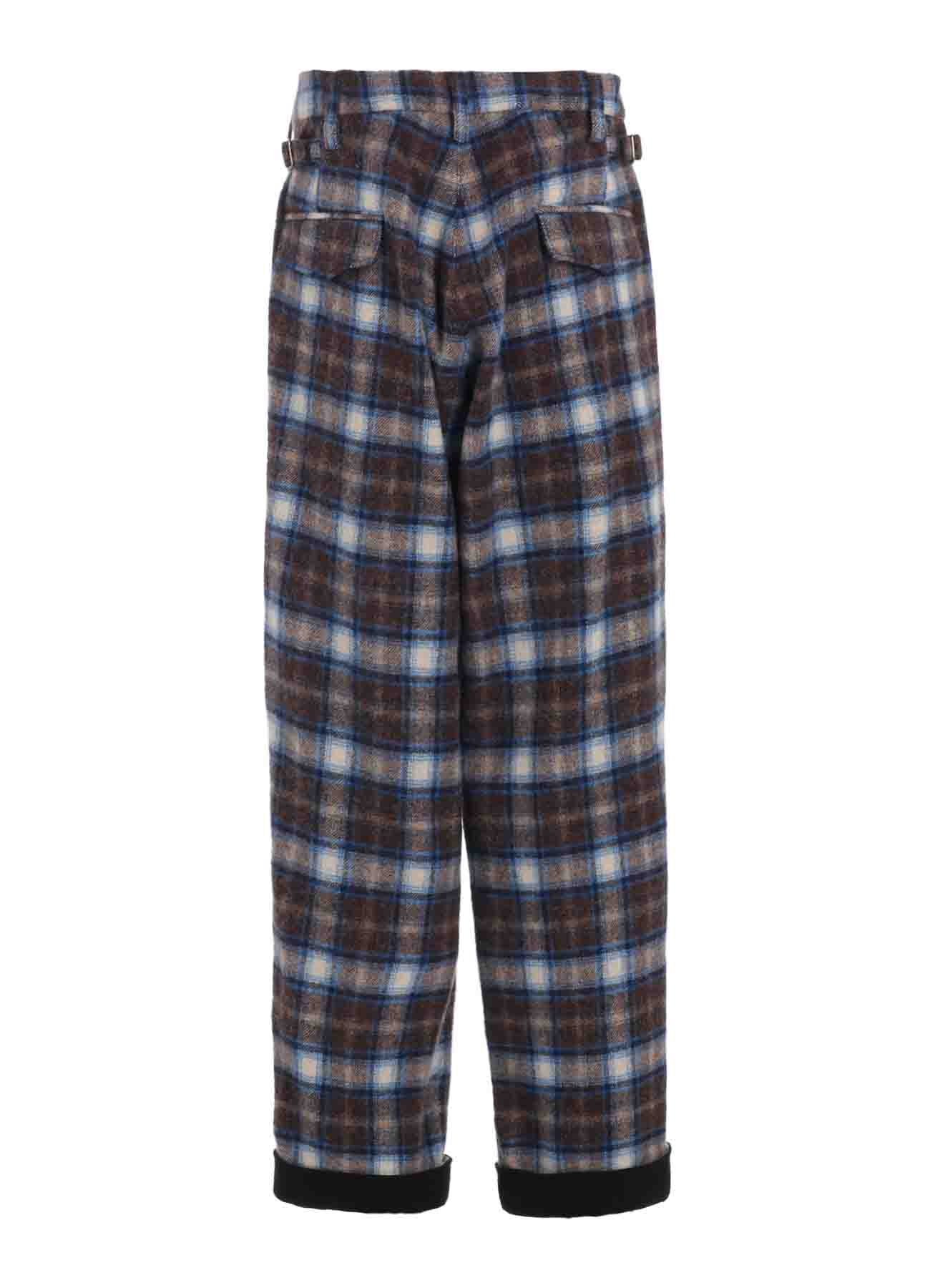 CHECKED SHAGGY WOOL SIDE CUT-OFF PANTS