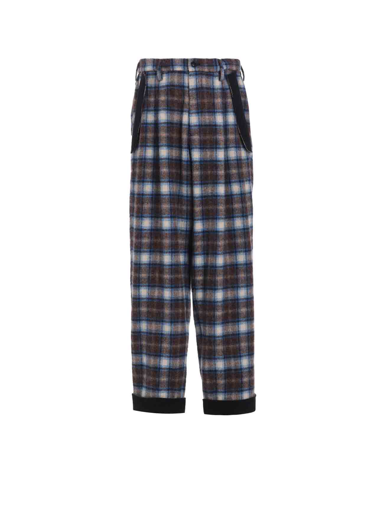 CHECKED SHAGGY WOOL SIDE CUT-OFF PANTS