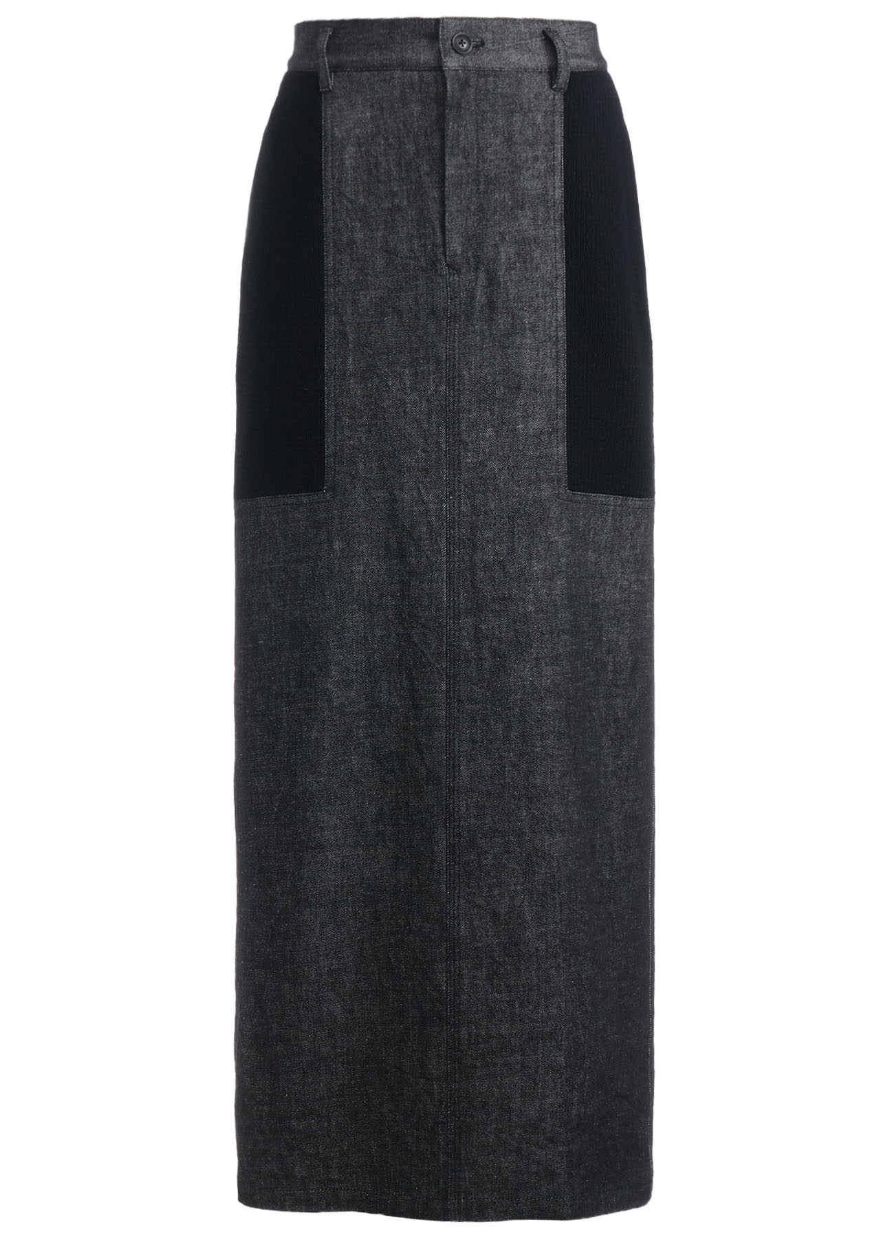 BLACK DENIM +WOOL JERSEY RIB TIGHT SKIRTS