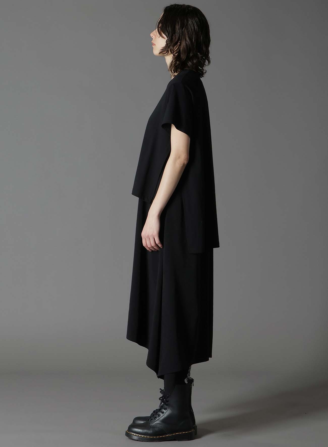 CREPE DE CHINE＋COTTONJERSEY  SHORT SLEEVE DOCKING LONG SHIRT DRESS