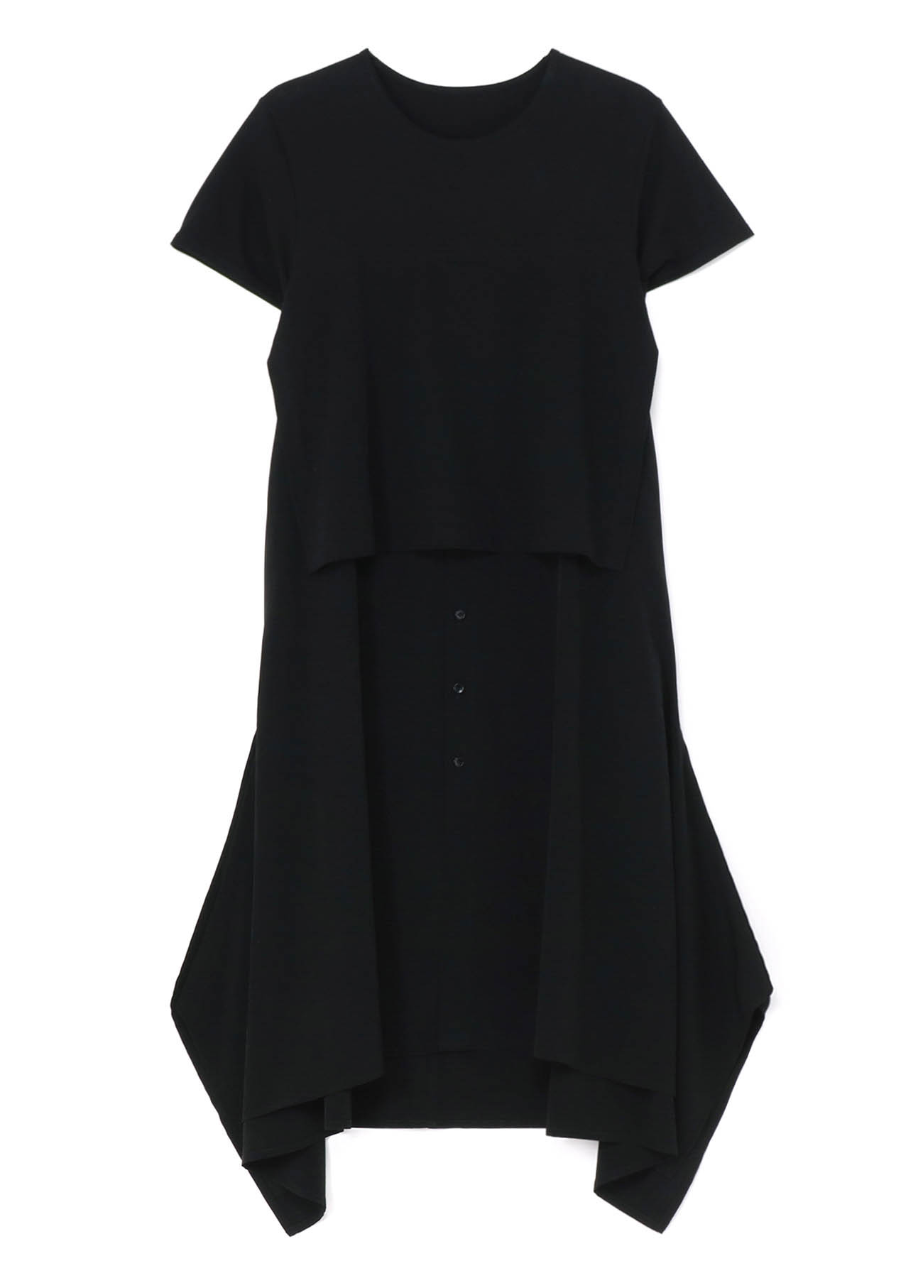 CREPE DE CHINE＋COTTONJERSEY  SHORT SLEEVE DOCKING LONG SHIRT DRESS