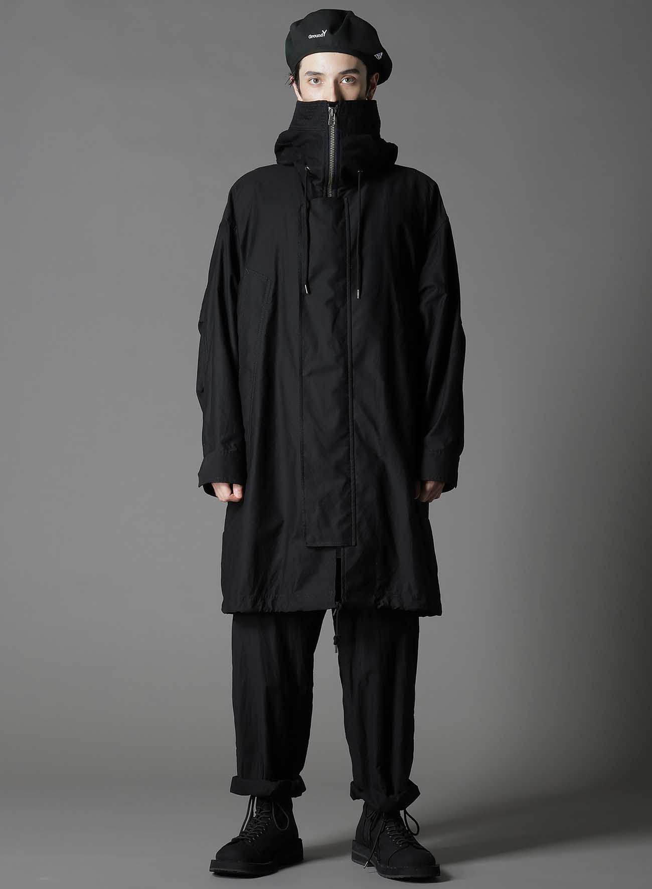 WIDE TWILL HIGH NECK HOODED MODS COAT