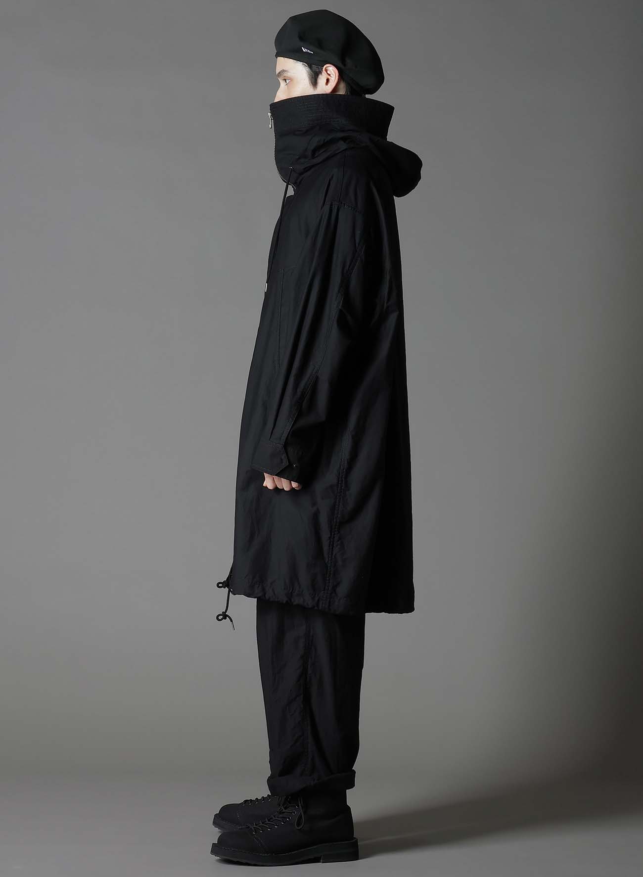 WIDE TWILL HIGH NECK HOODED MODS COAT