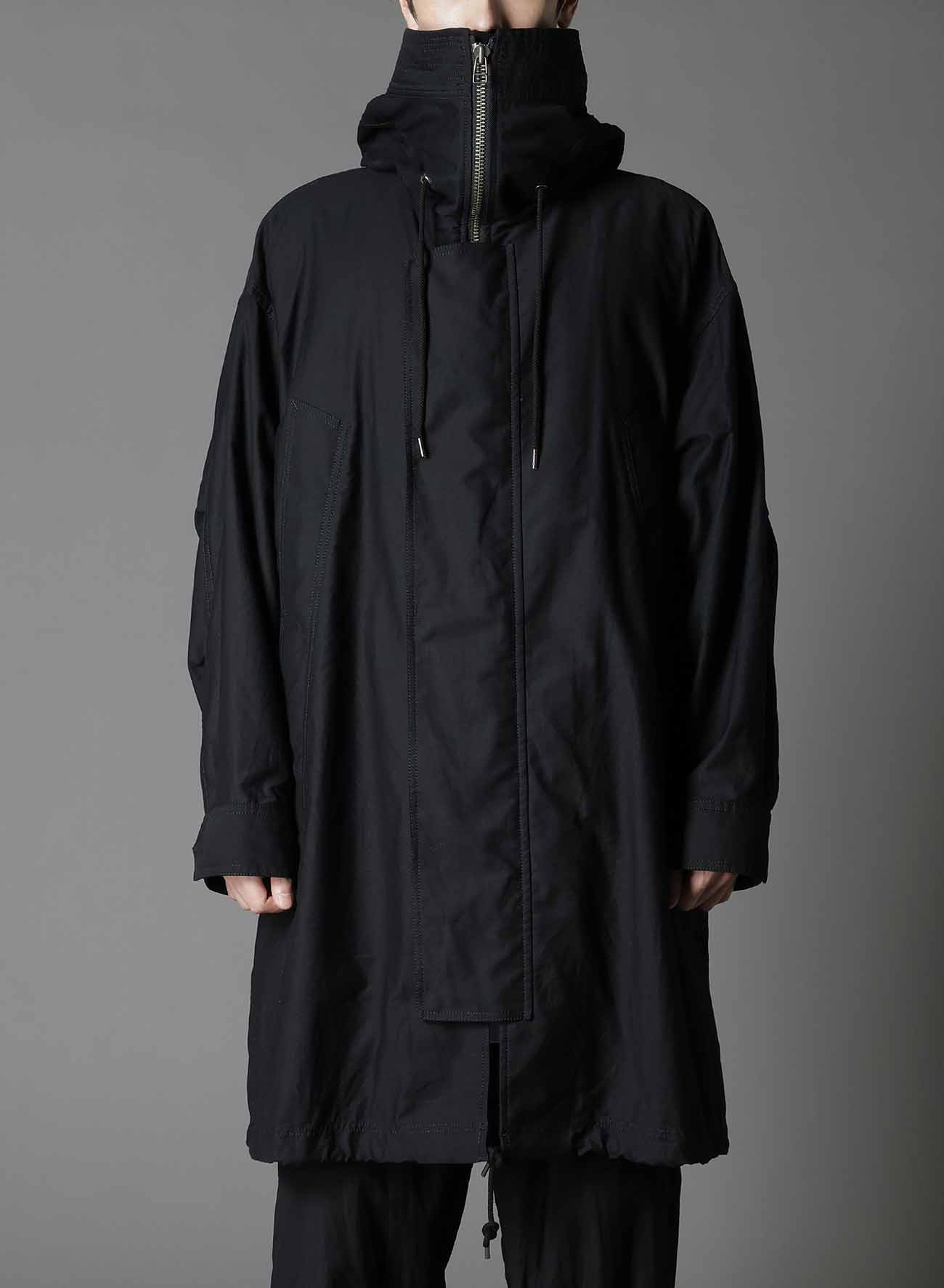 WIDE TWILL HIGH NECK HOODED MODS COAT