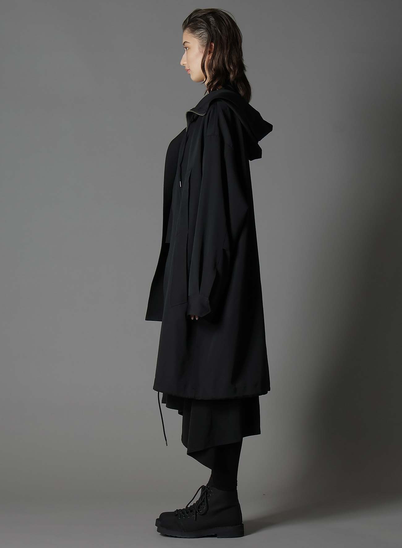 WOOL GABARDINE HIGH NECK HOODED MODS COAT