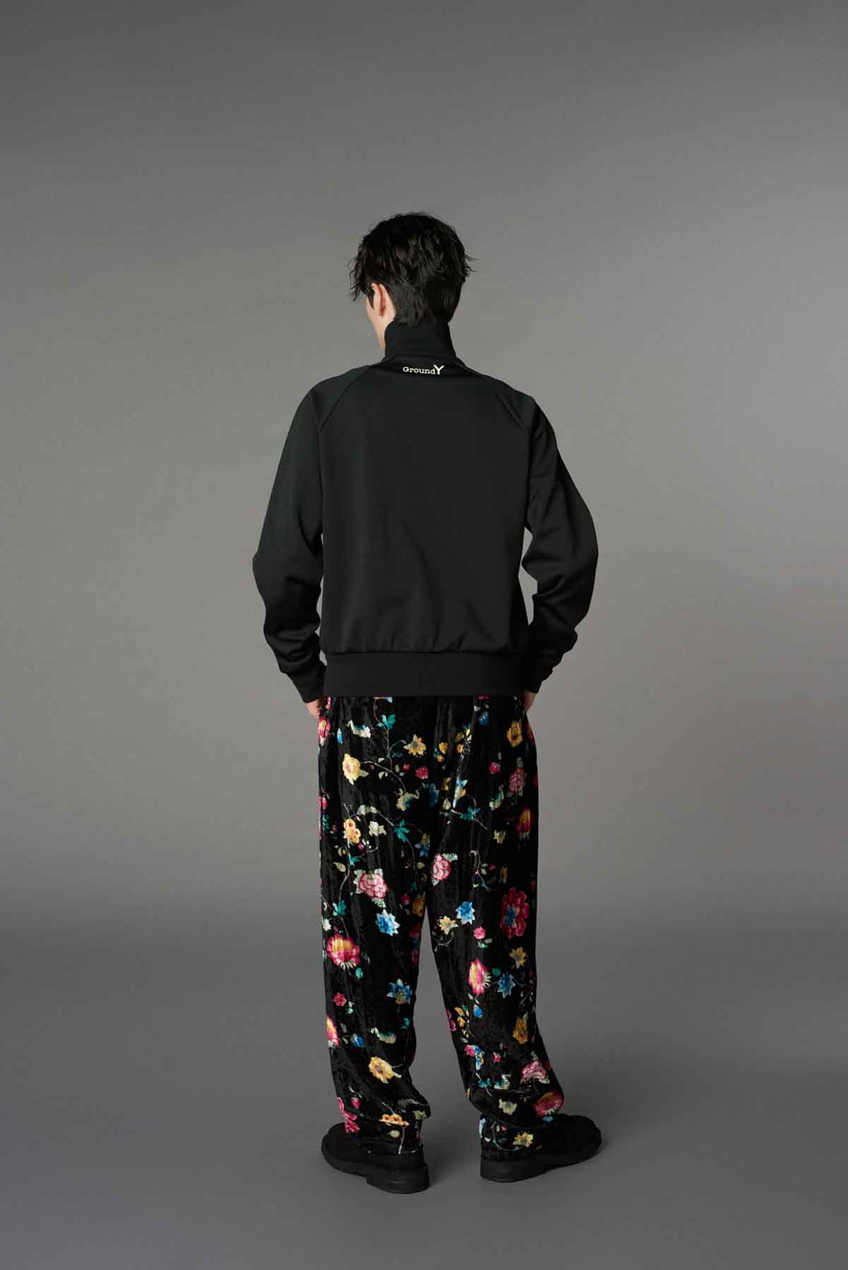 RAYON VELVET PRINT CHINESE FLOWER WAIST DRAWSTRING PANTS