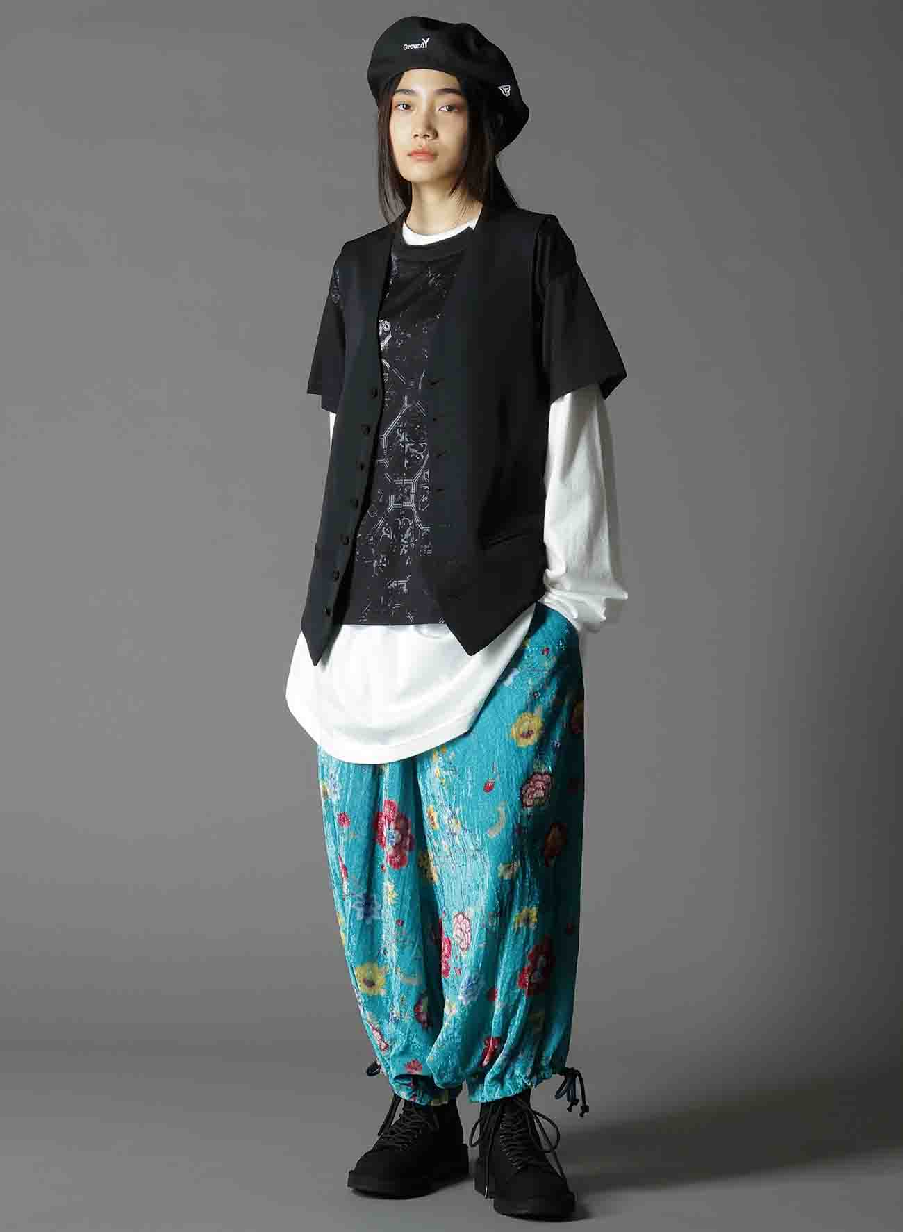 【1/17 10:00(JST) Release】RAYON VELVET PRINT CHINESE FLOWER INSEAM BUTTON SAROUEL PANTS