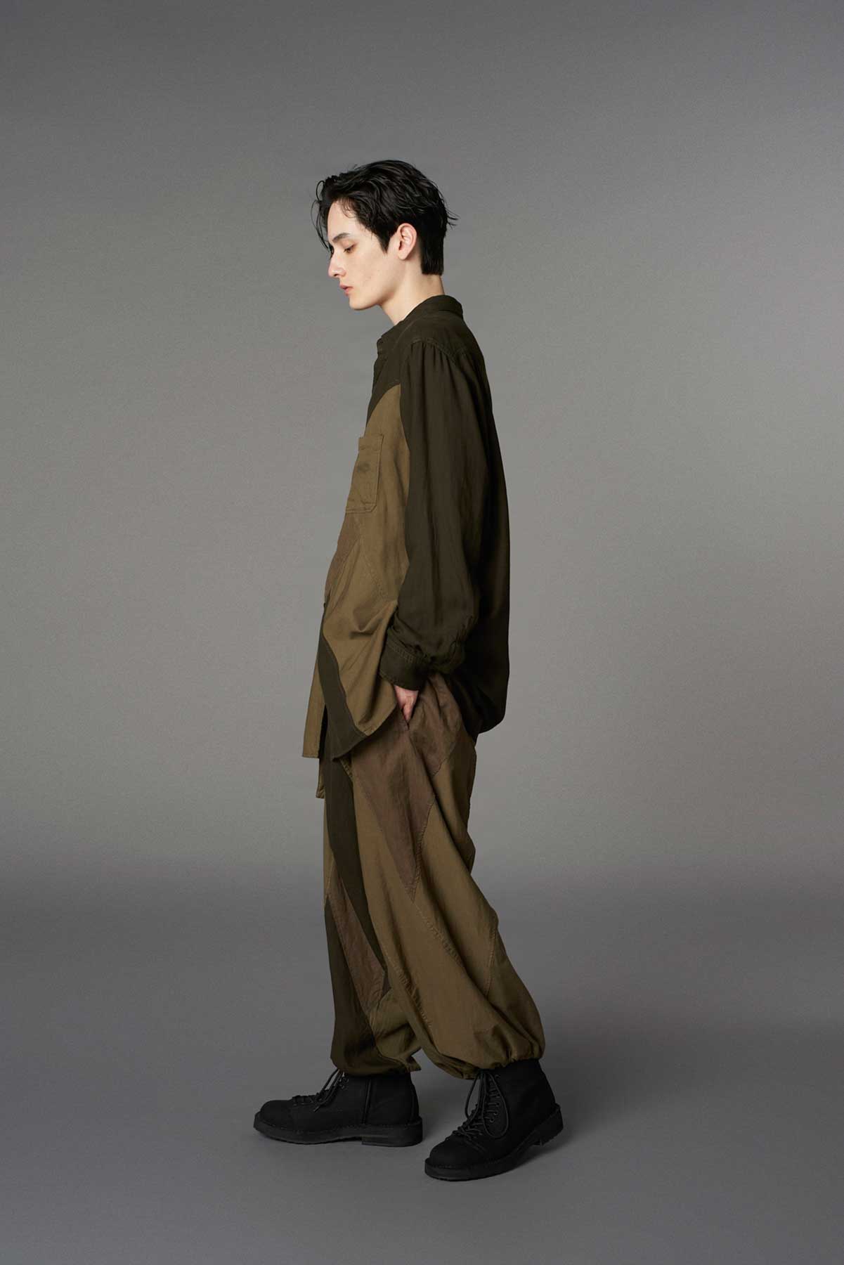 【1/17 10:00(JST) Release】CUBISM PATCHWORK  PRODUCT DYED HIGH WAIST TUCK PANTS