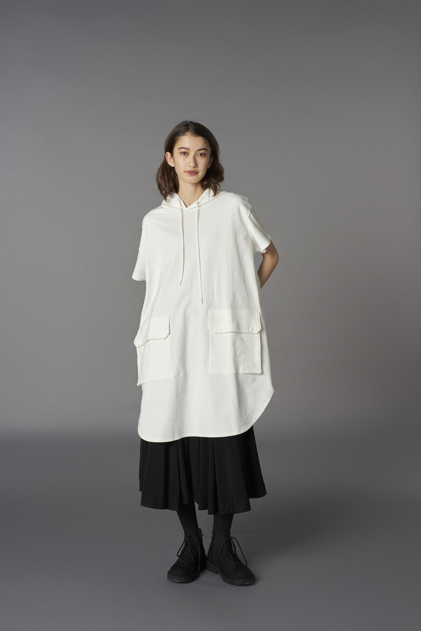 MINI PILE LINING BIG HOODED DRESS SHORT SLEEVES T-SHIRT