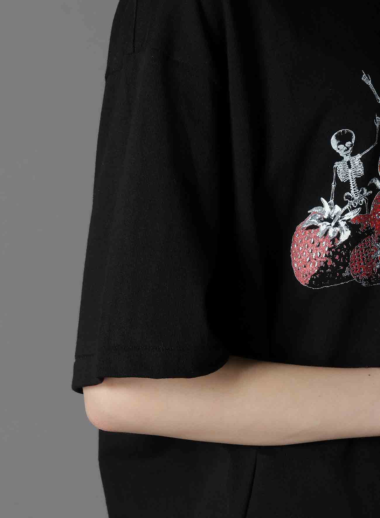 COTTON JERSEY SKULL STRAWBERRY T-SHIRT